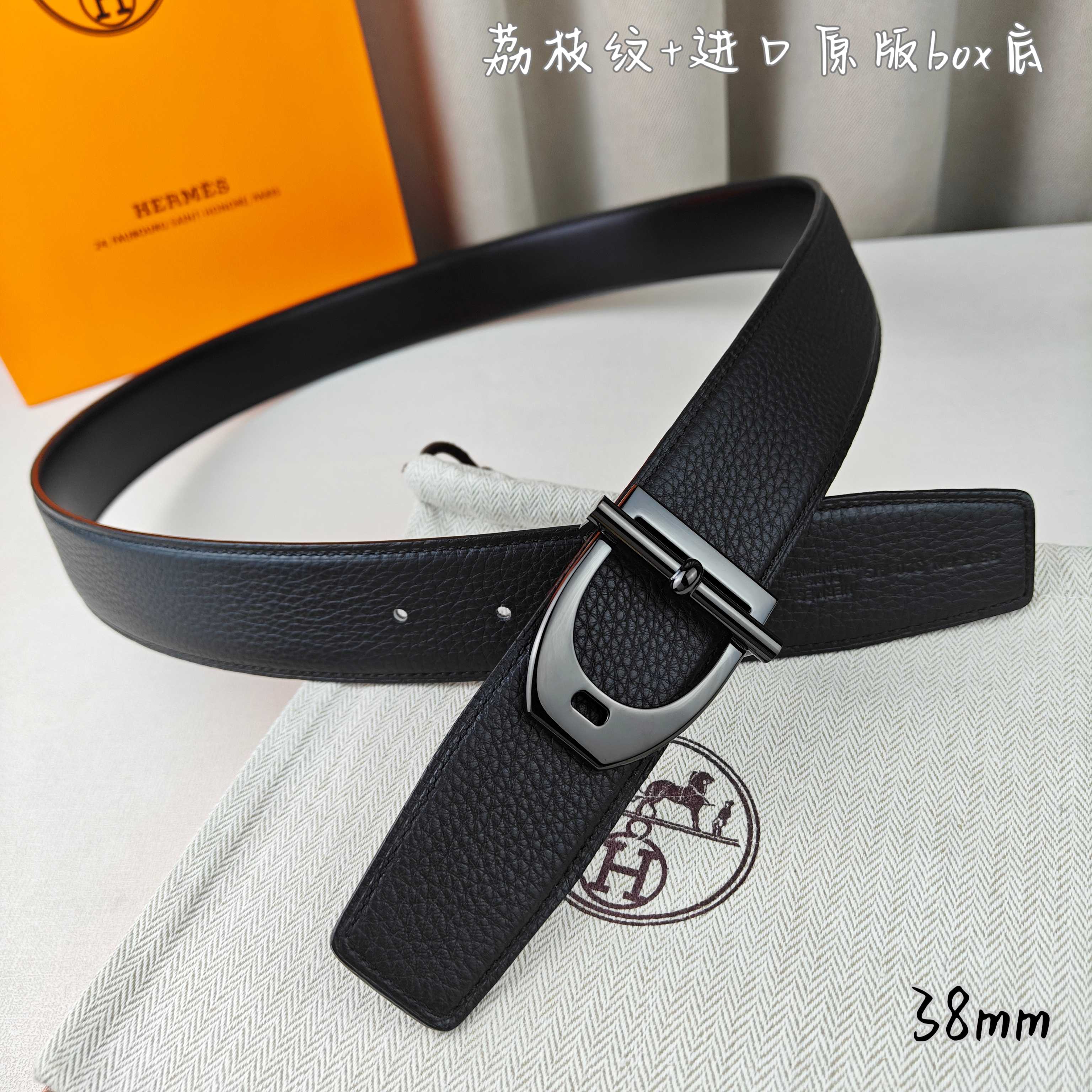 Hermès Basic Belt Top Grain Leather Black 38mm-m