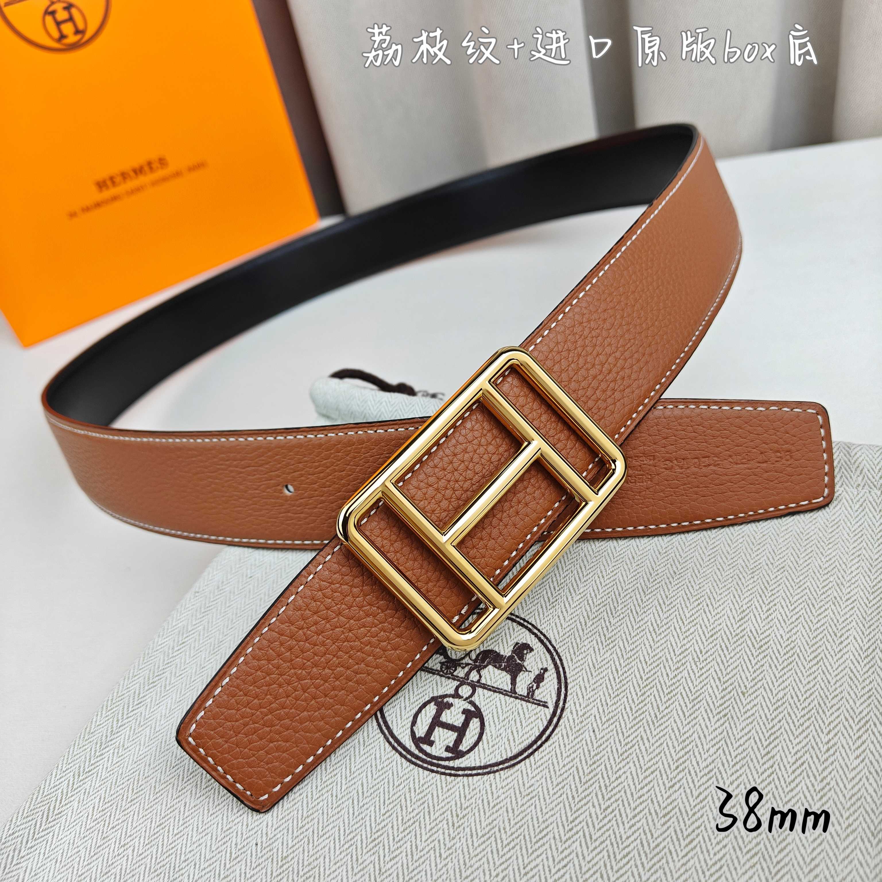Hermès Basic Belt Top Grain Leather Black 38mm-m