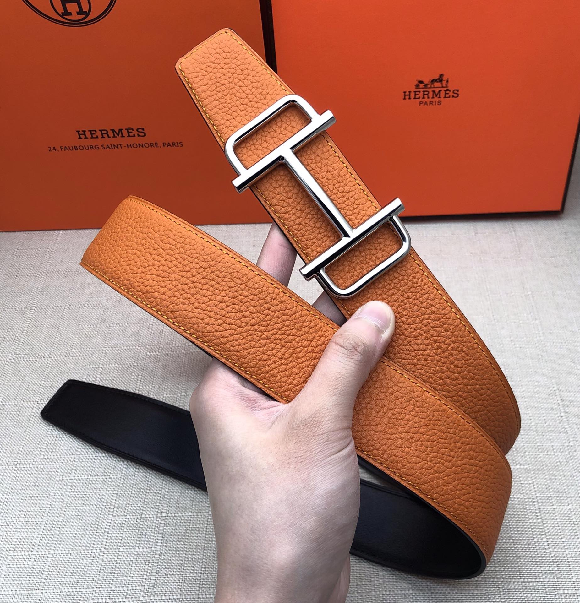 Hermès Basic Belt Top Grain Leather Black 38mm-s-m
