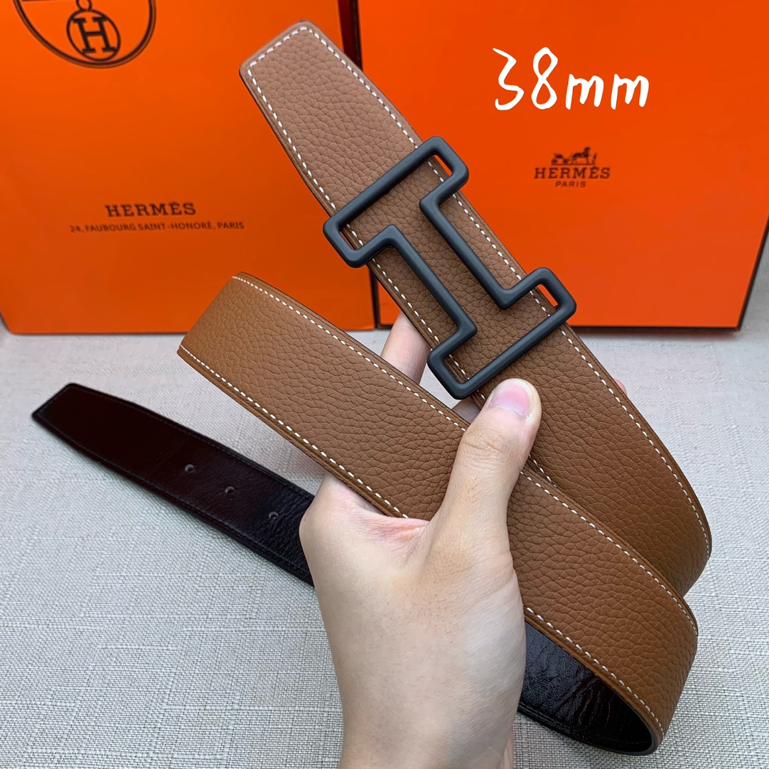 Hermès Basic Belt Top Grain Leather Black 38mm-s-m