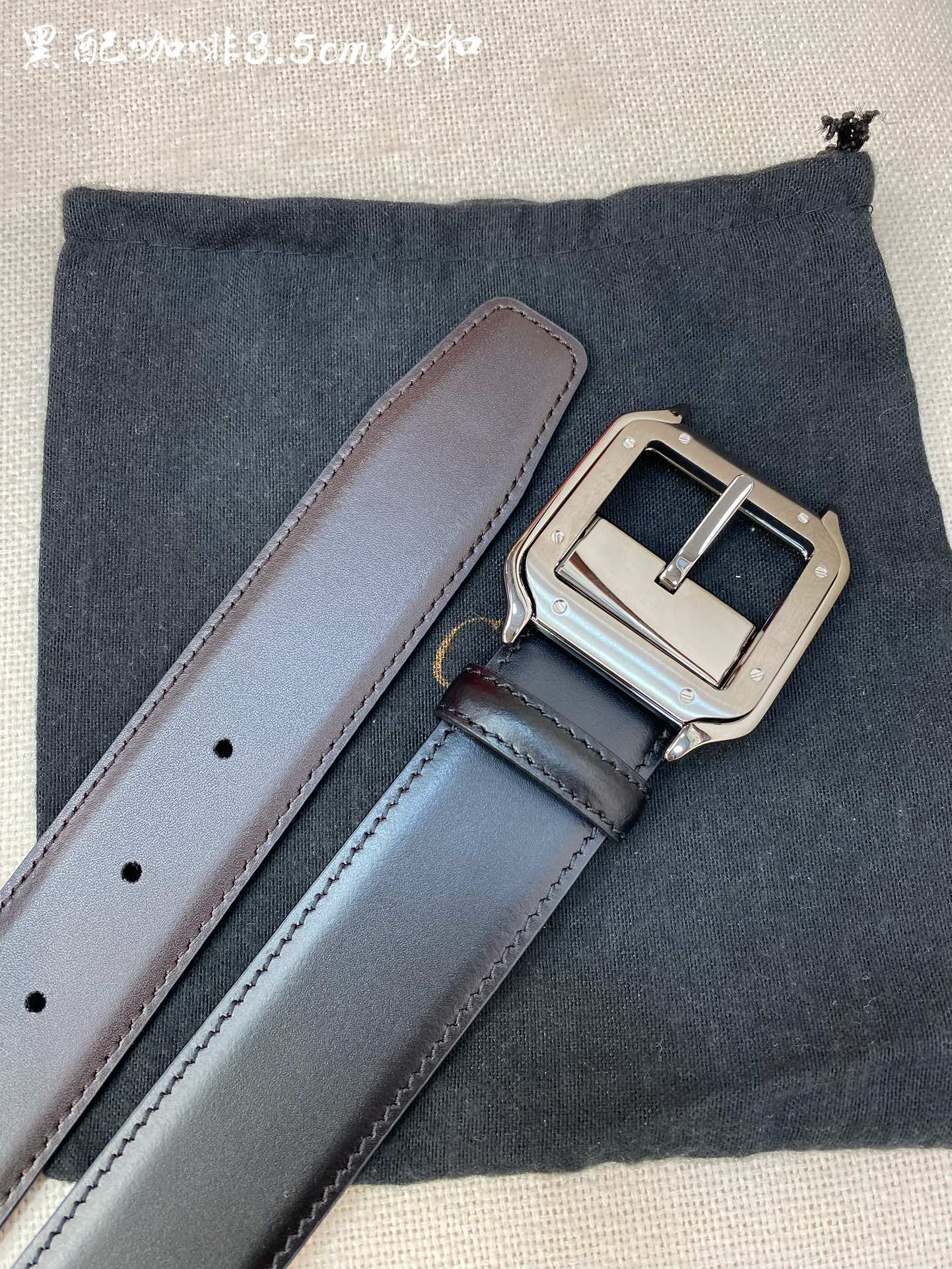 Cartier Leather Belt Cow Leather Black Adjustable