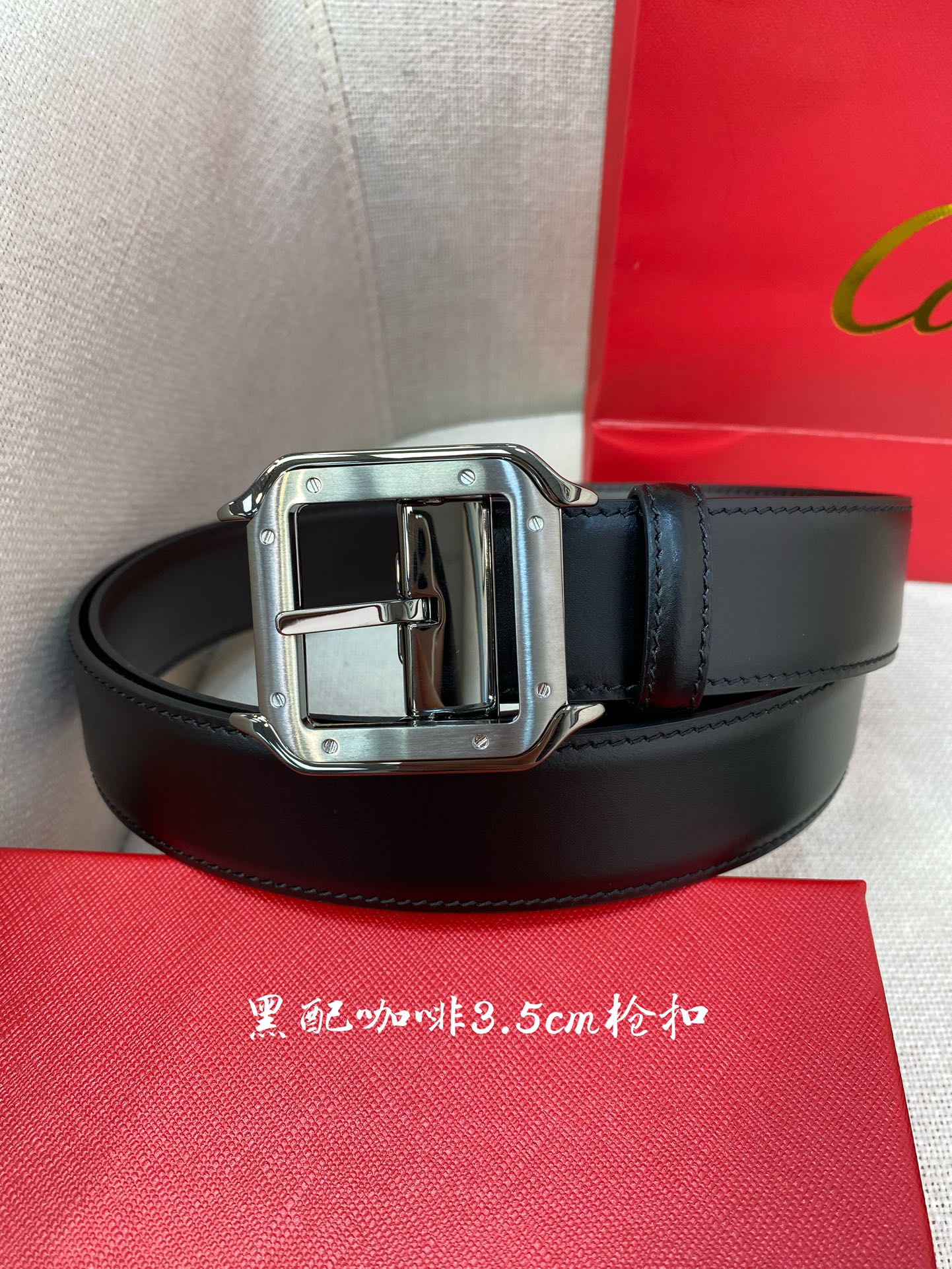 Cartier Leather Belt Cow Leather Black Adjustable