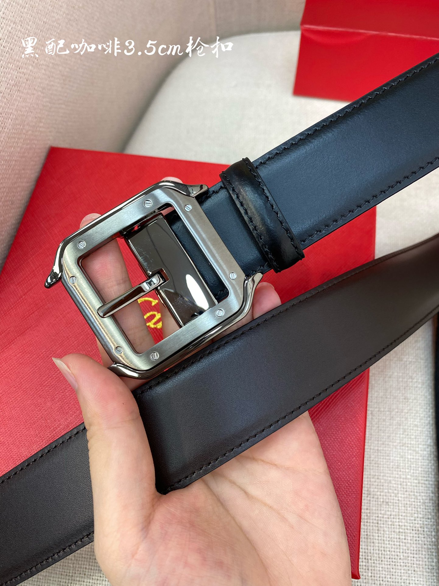 Cartier Leather Belt Cow Leather Black Adjustable