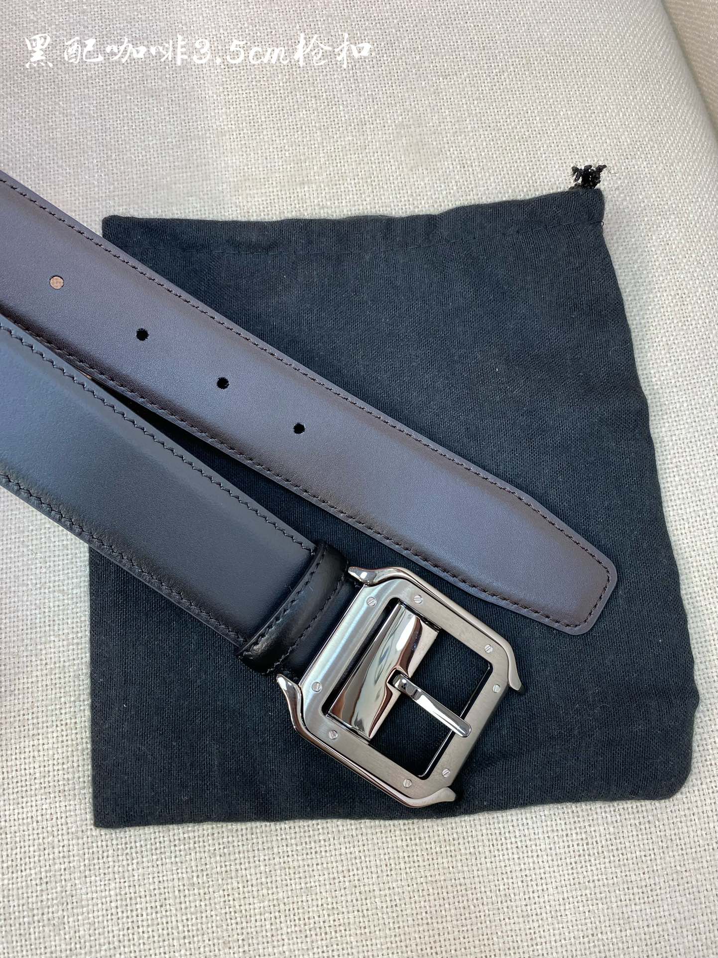 Cartier Leather Belt Cow Leather Black Adjustable