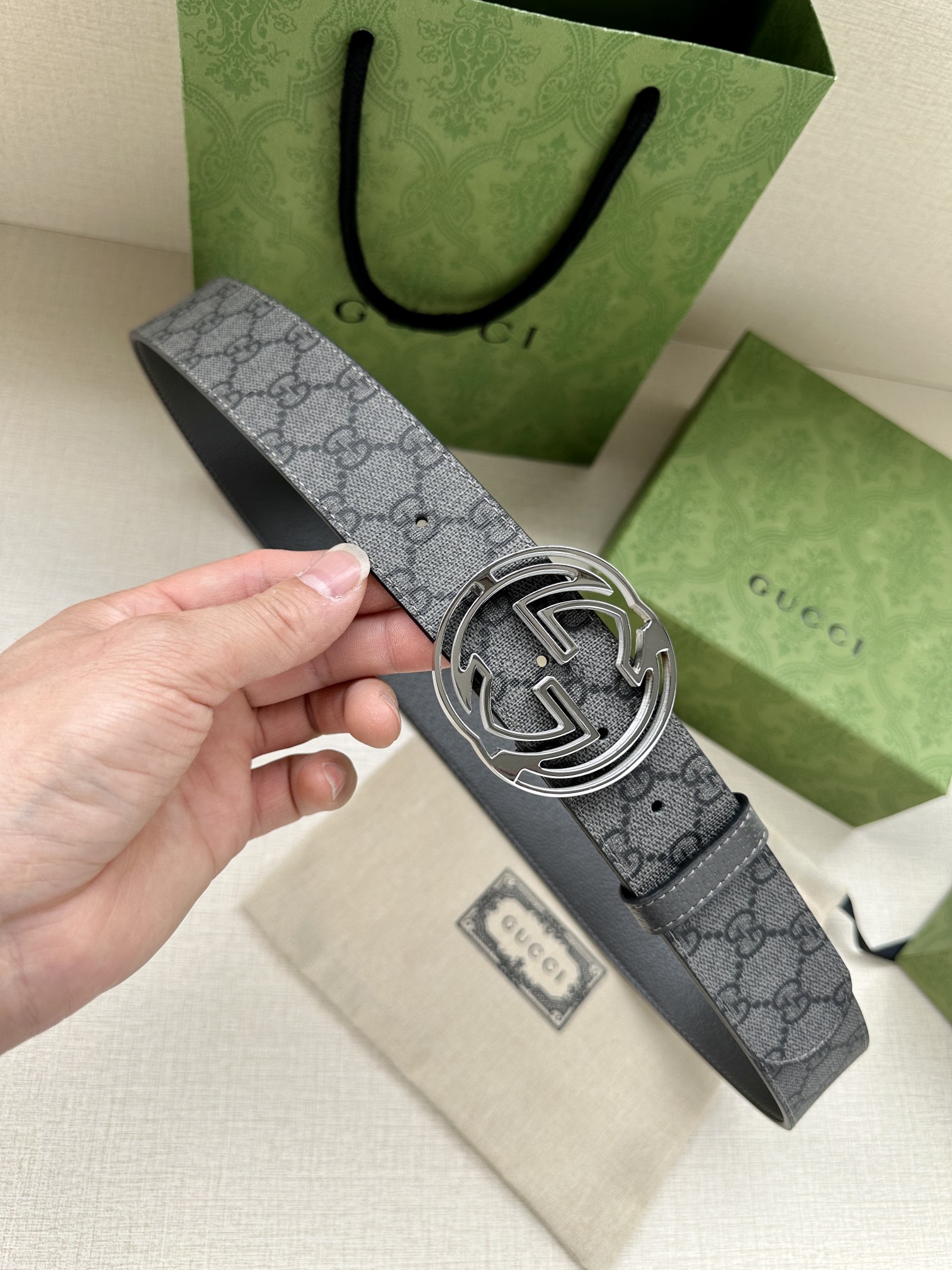 Gucci Male Leather Belt Top Grain Leather Black S-m