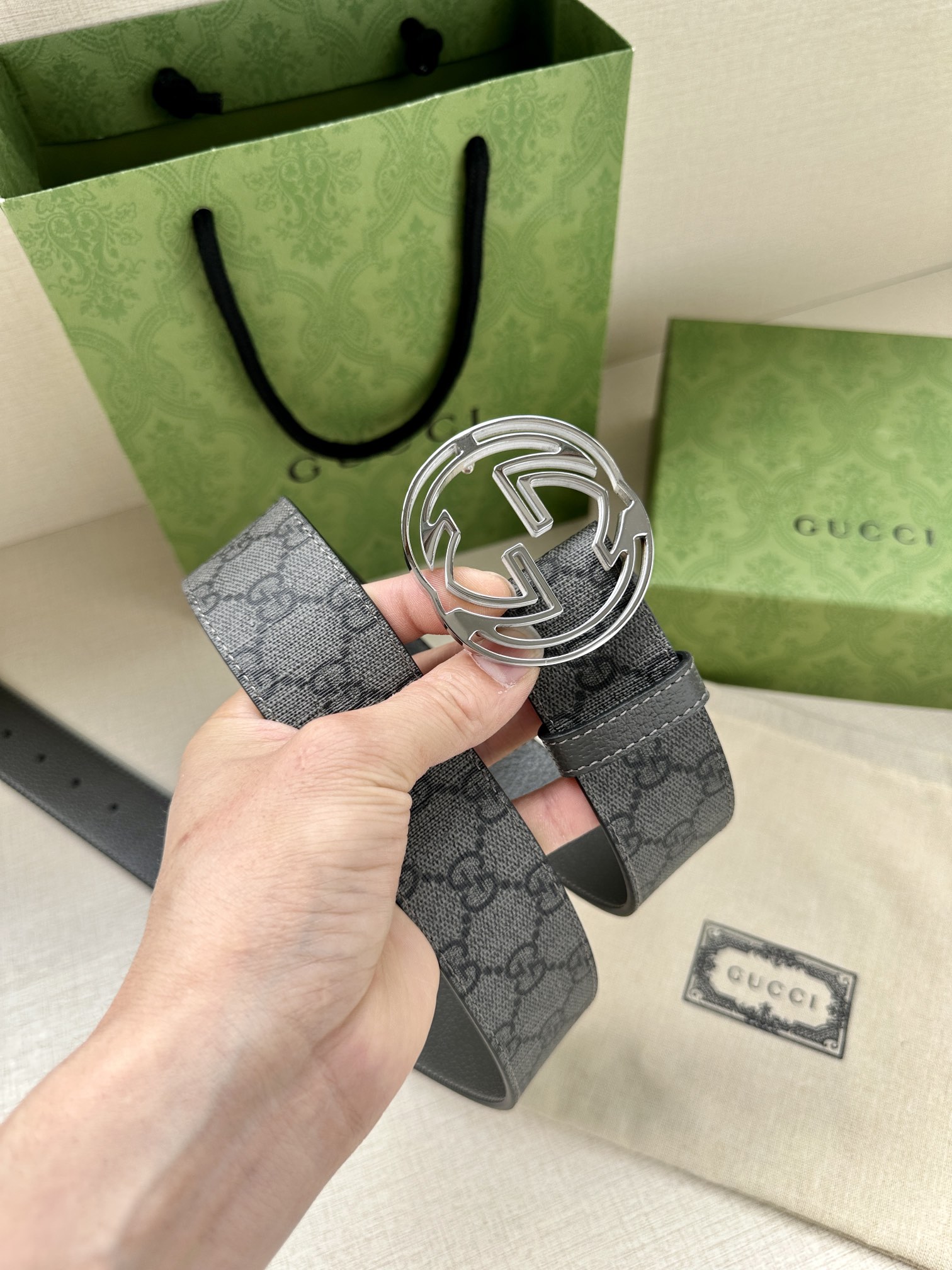 Gucci Male Leather Belt Top Grain Leather Black S-m