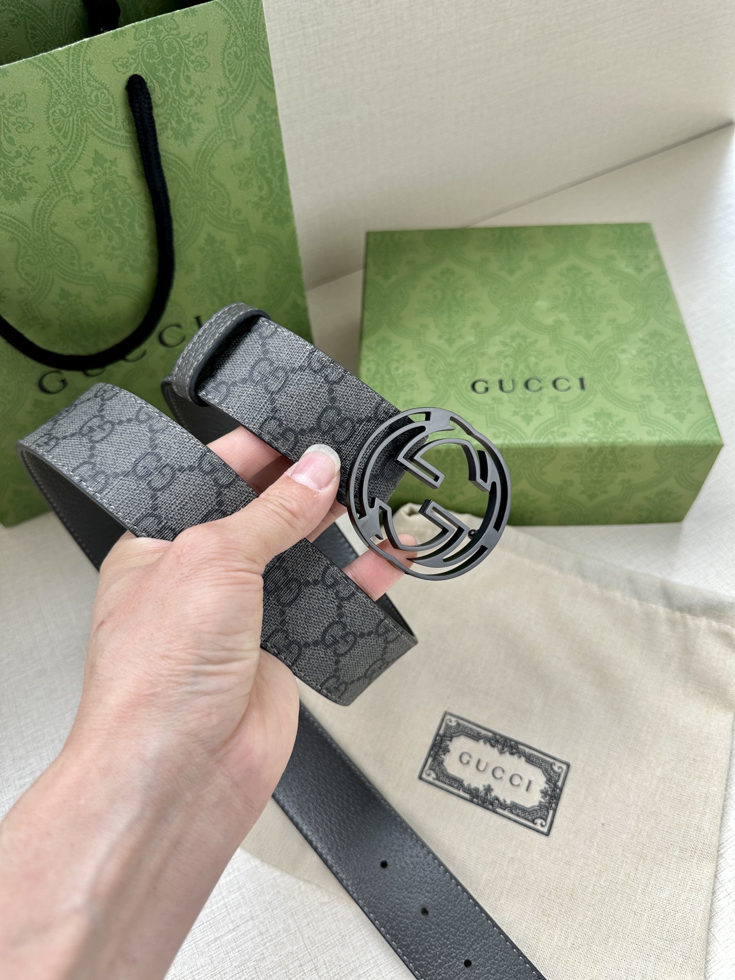 Gucci Male Leather Belt Top Grain Leather Black S-m