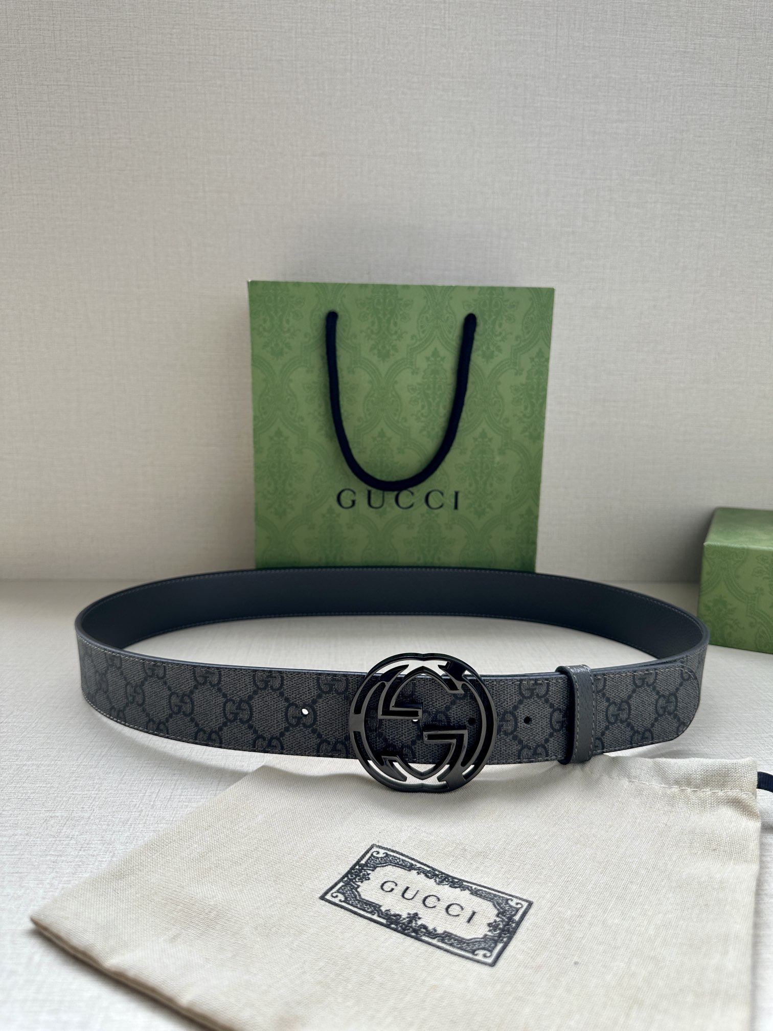 Gucci Male Leather Belt Top Grain Leather Black S-m