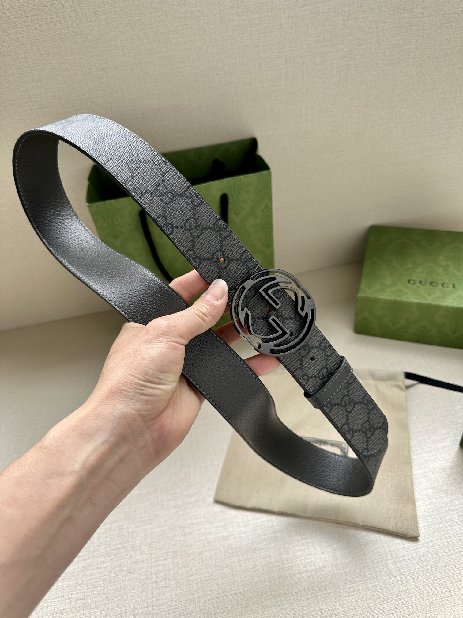 Gucci Male Leather Belt Top Grain Leather Black S-m