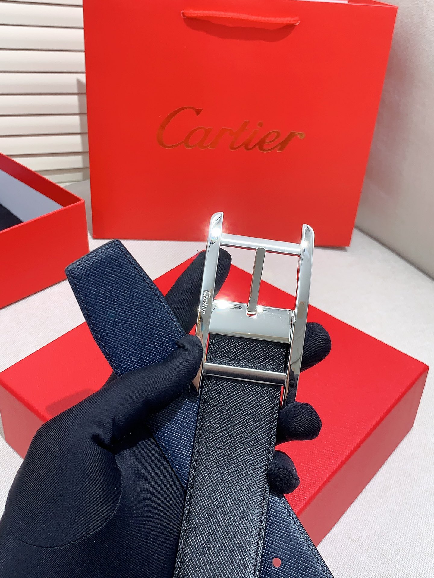 Cartier Male Leather Belt Cow Leather Black Adjustable