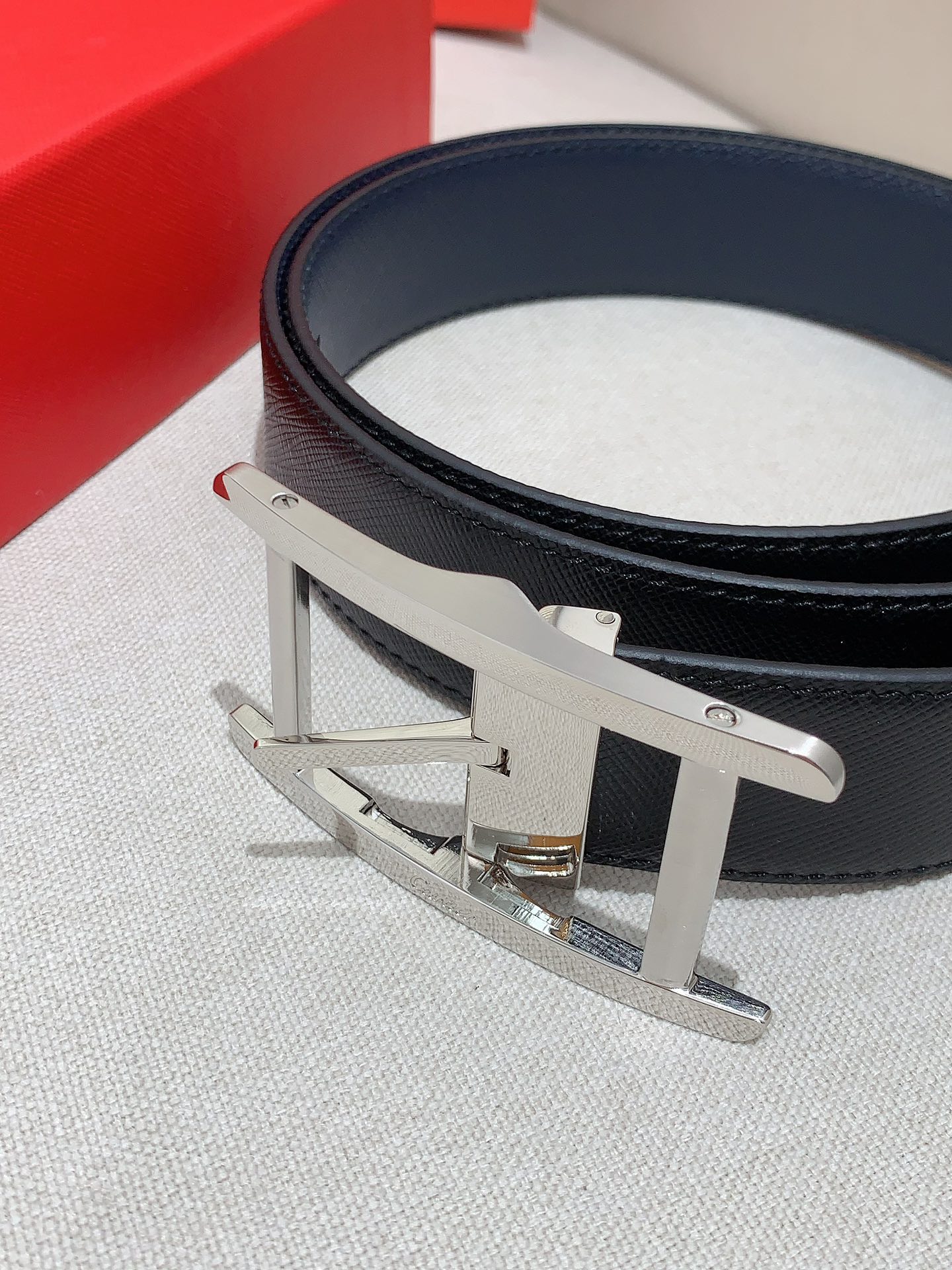 Cartier Male Leather Belt Cow Leather Black Adjustable