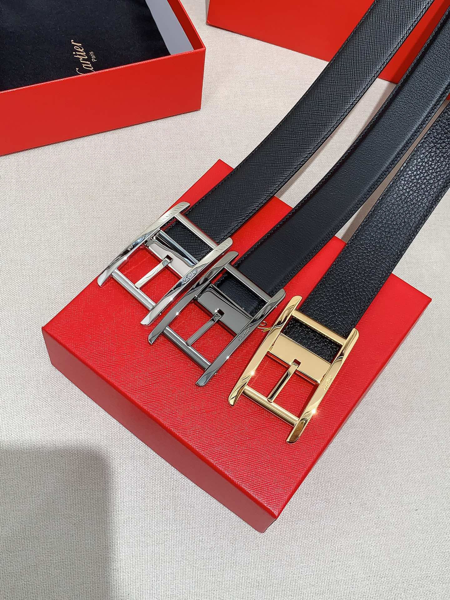 Cartier Male Leather Belt Cow Leather Black Adjustable