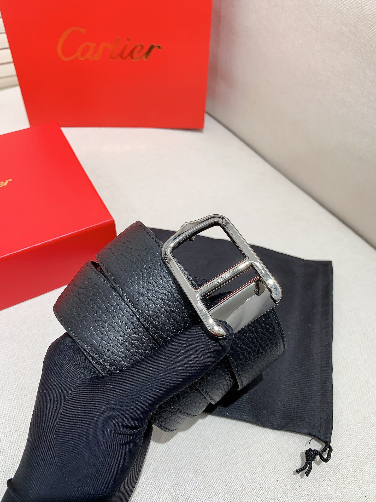 Cartier Leather Belt Cow Leather Black Adjustable