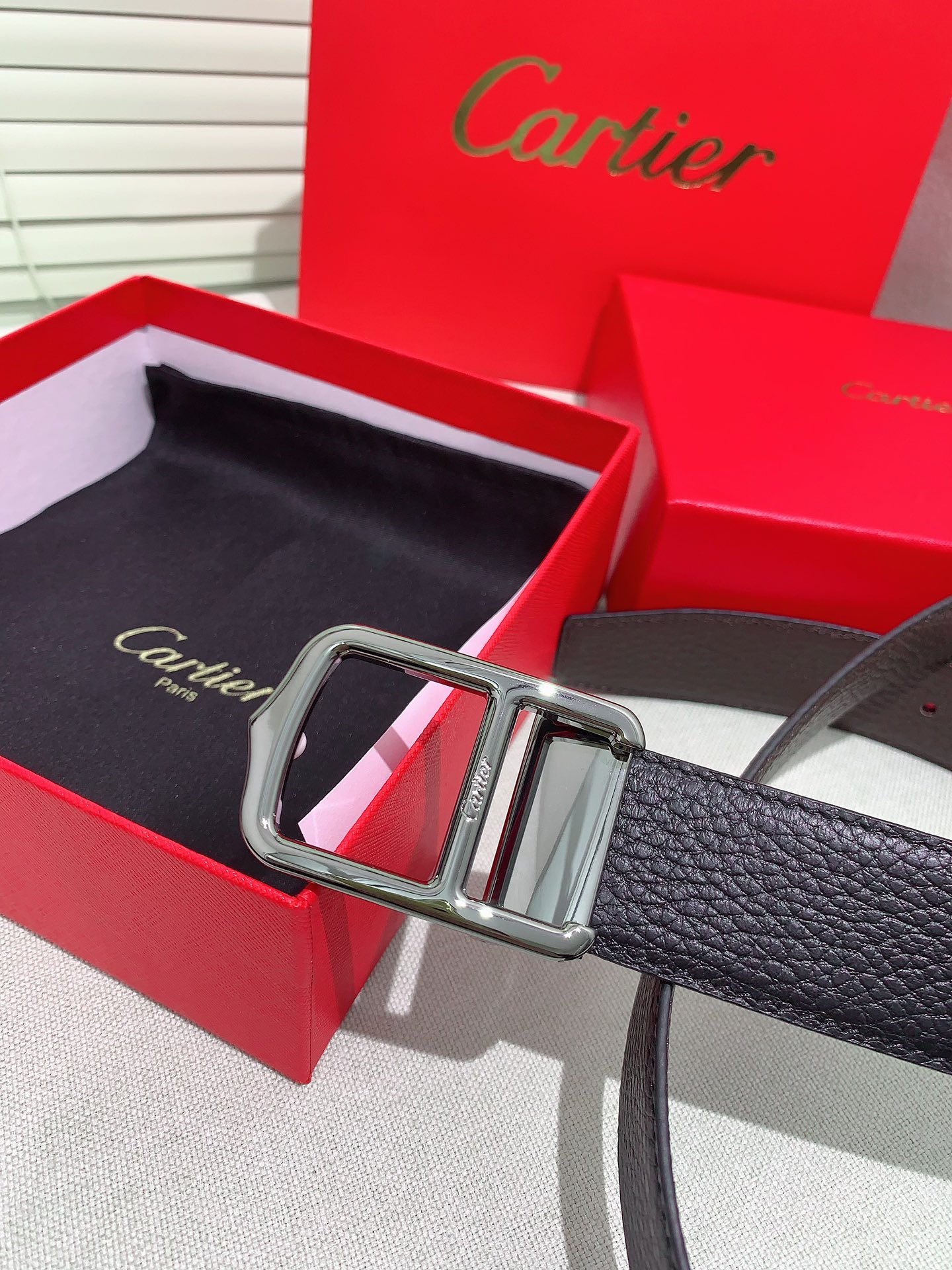 Cartier Leather Belt Cow Leather Black Adjustable