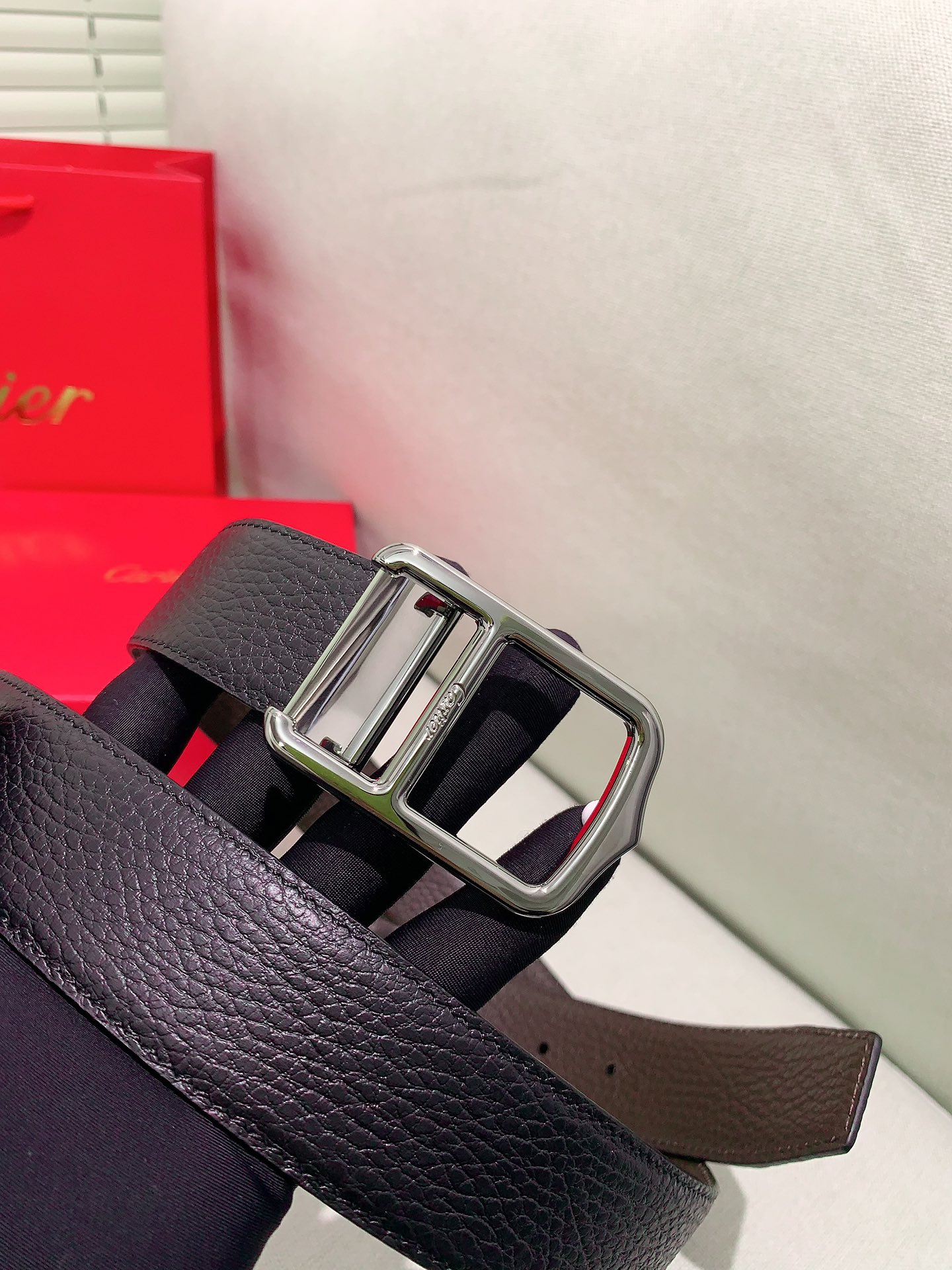 Cartier Leather Belt Cow Leather Black Adjustable