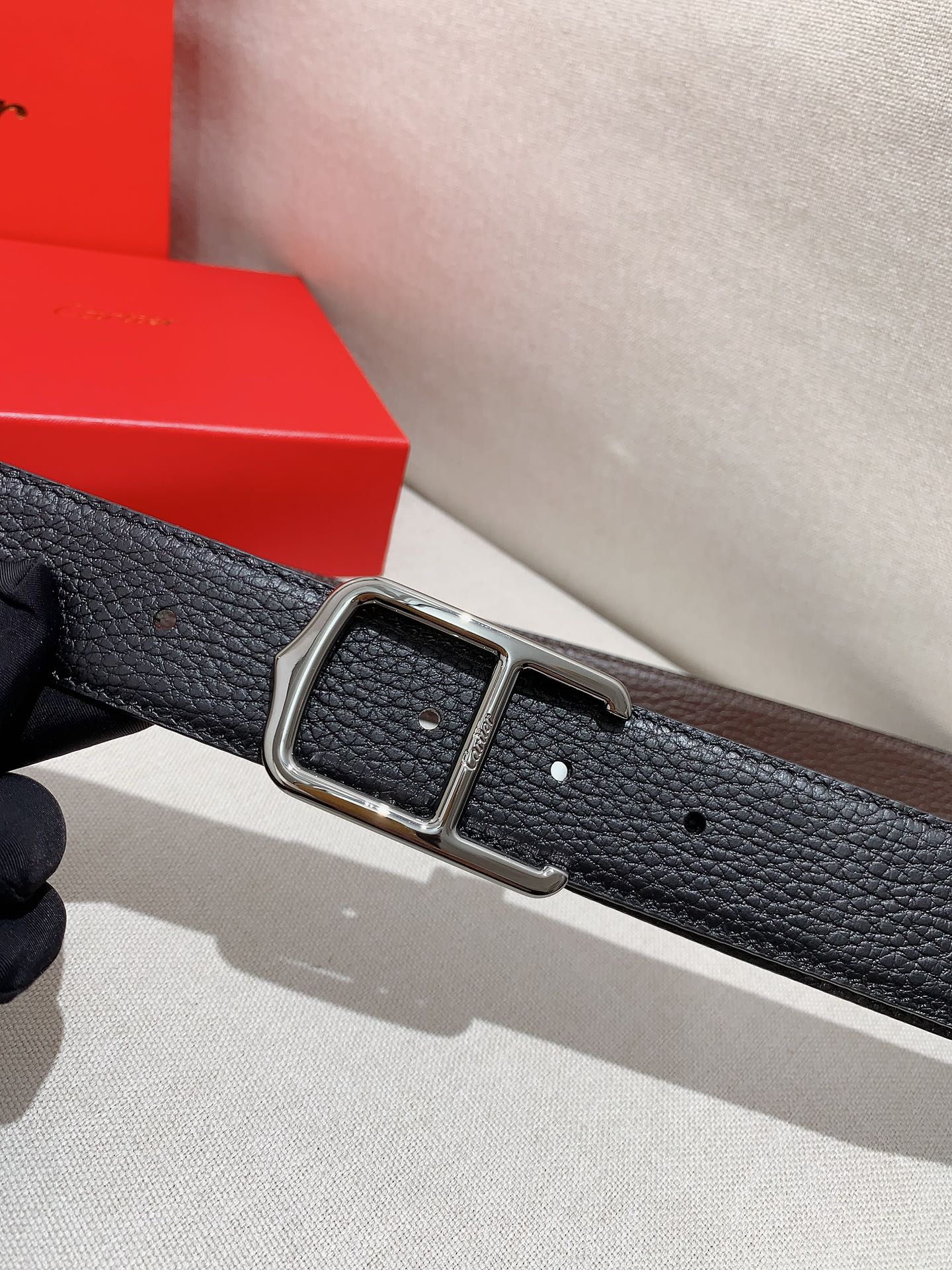Cartier Leather Belt Cow Leather Black Adjustable