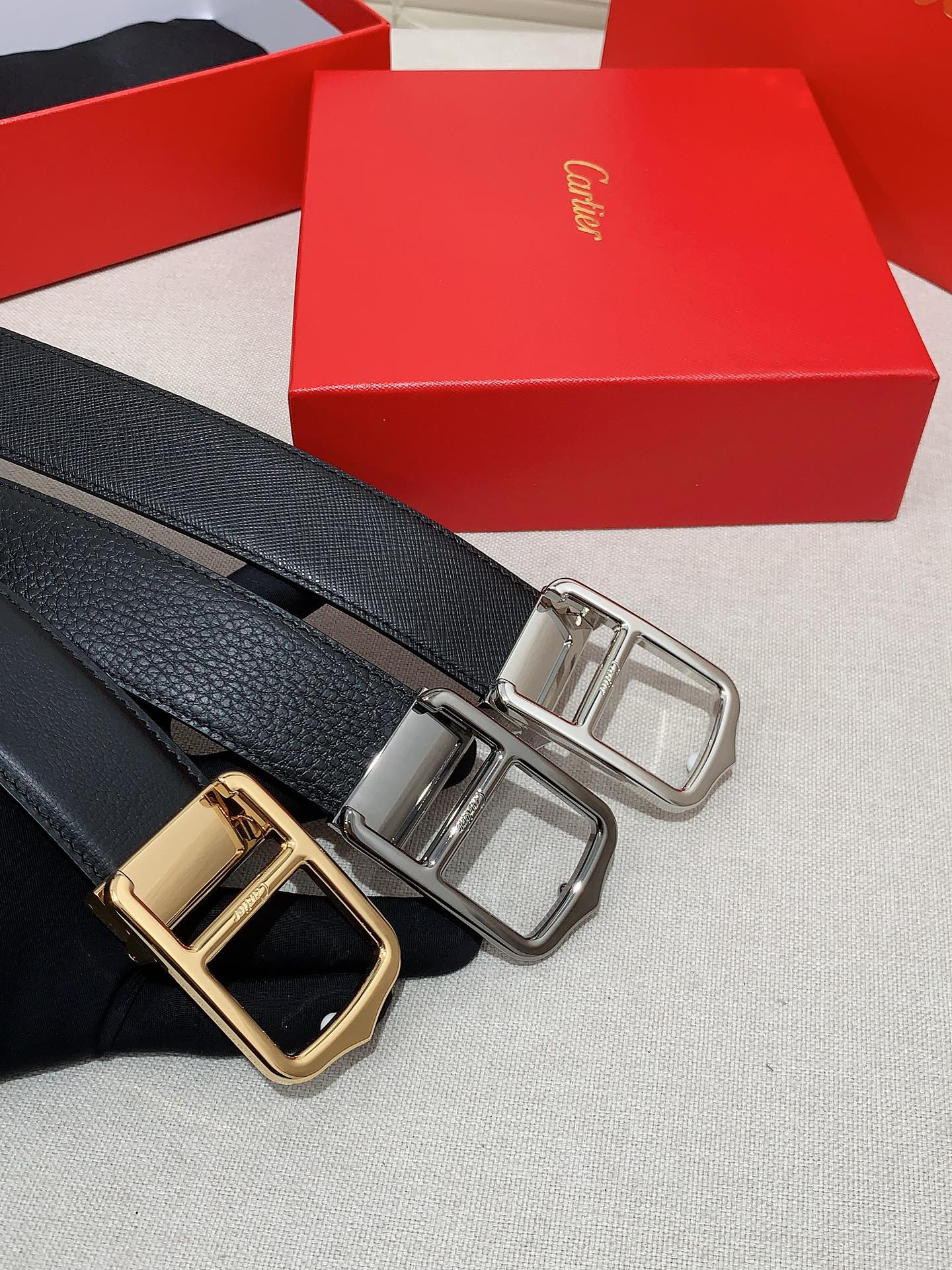 Cartier Leather Belt Cow Leather Black Adjustable