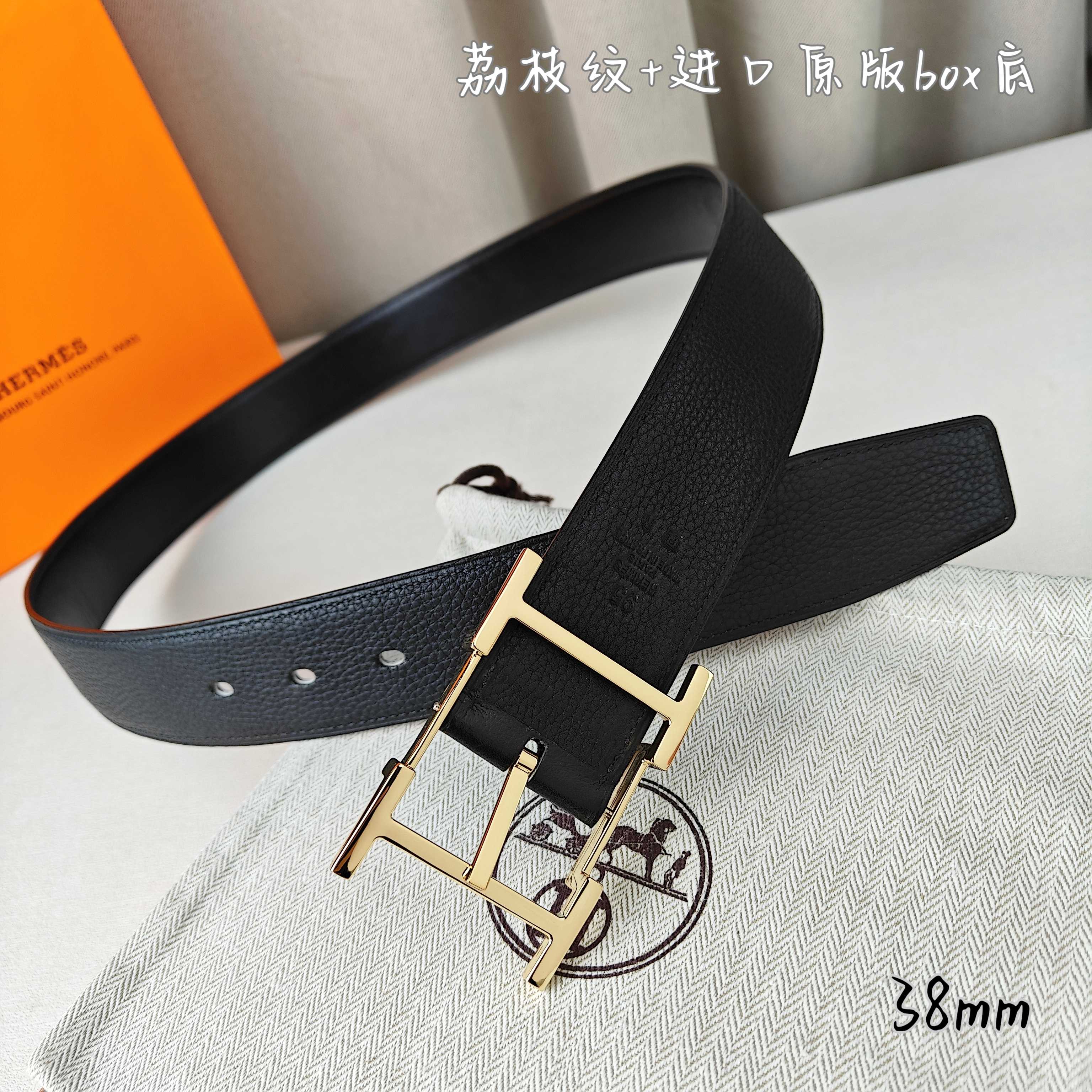 Hermès Basic Belt Top Grain Leather Black 38mm-s-m