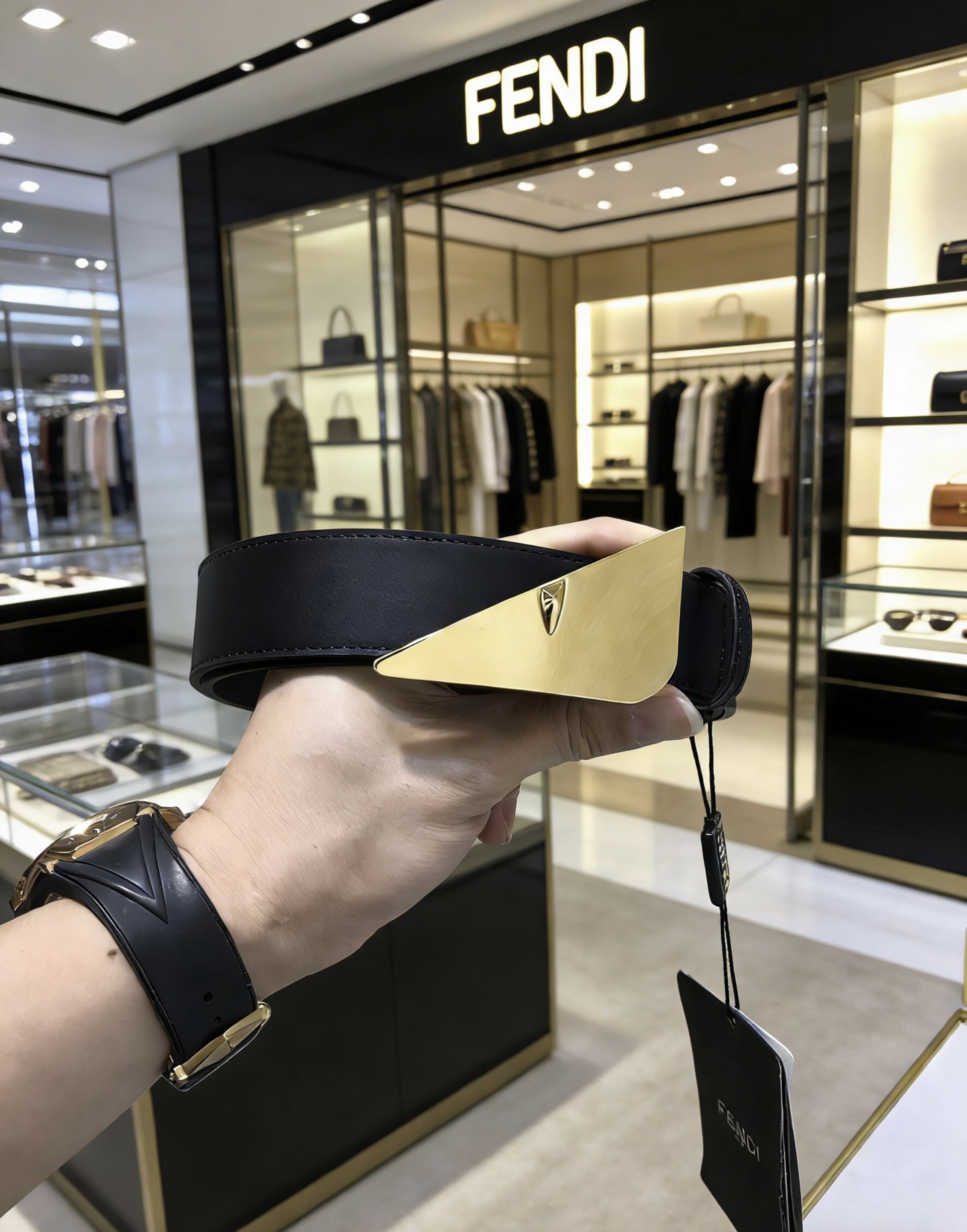 Fendi Leather Belt Cow Leather Black 35mm