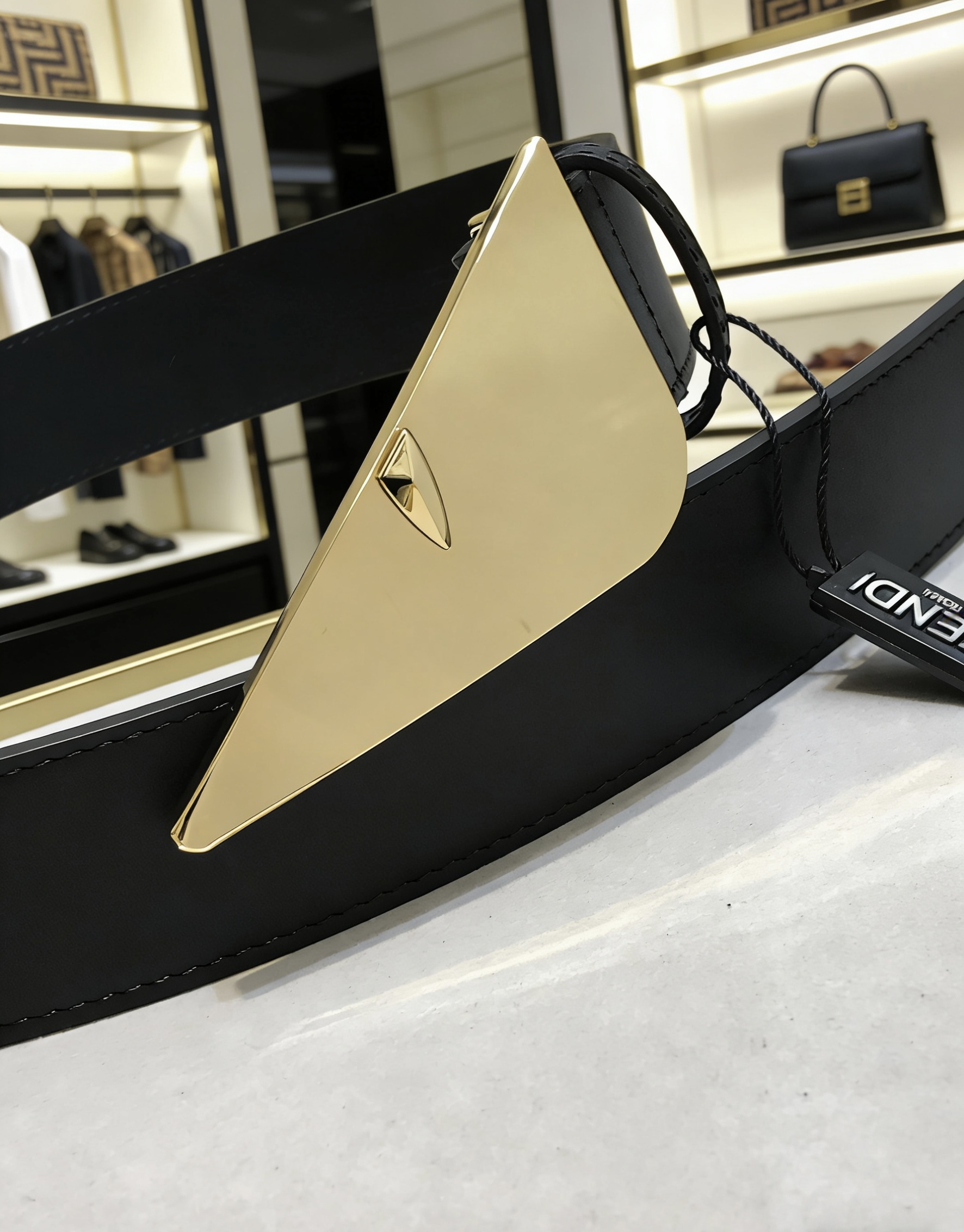 Fendi Leather Belt Cow Leather Black 35mm