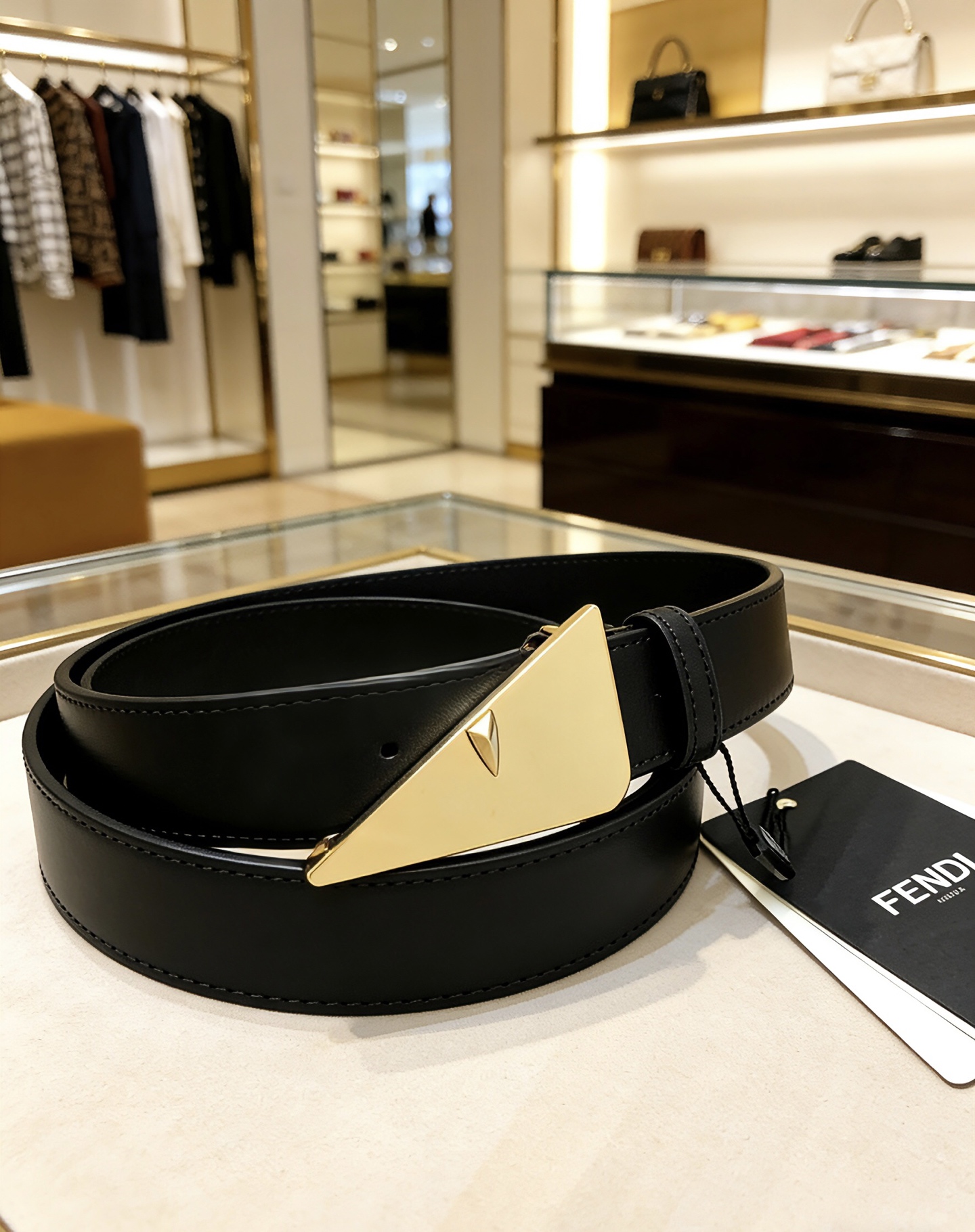 Fendi Leather Belt Cow Leather Black 35mm
