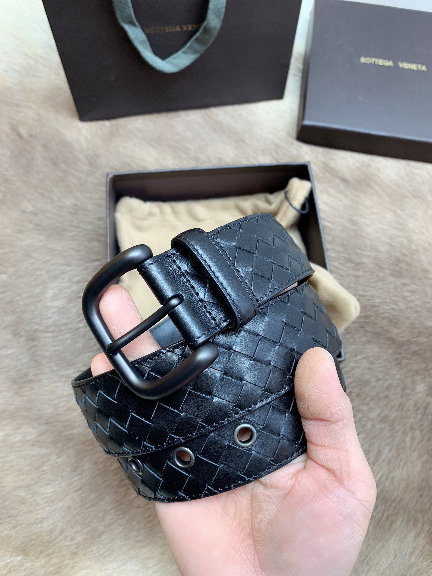 Bottega Veneta Male Leather Belt Top Grain Leather M-l