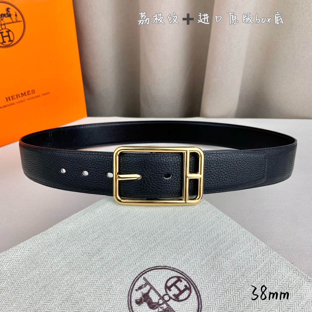 Hermès Basic Belt Top Grain Leather Black 38mm-s-m