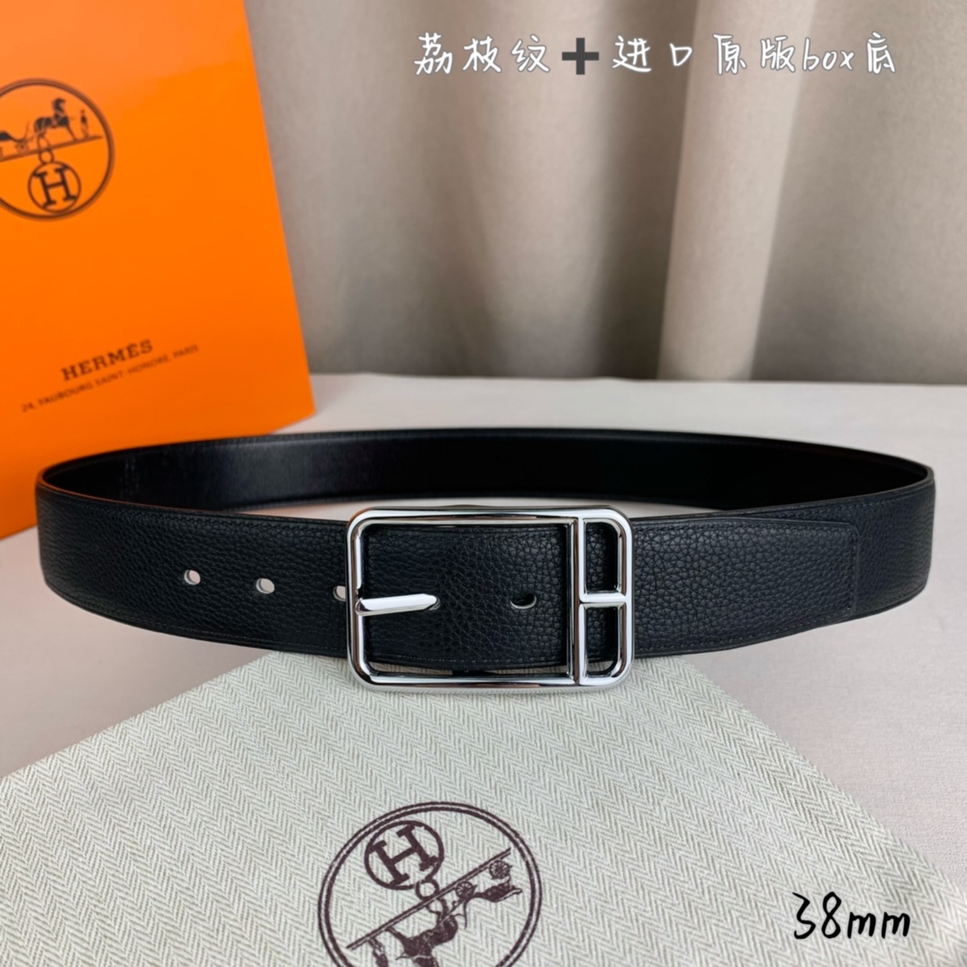 Hermès Basic Belt Top Grain Leather Black 38mm-s-m