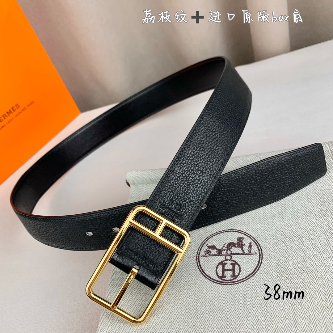 Hermès Basic Belt Top Grain Leather Black 38mm-s-m