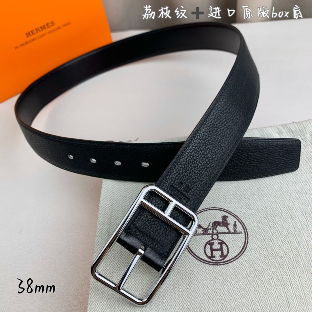Hermès Basic Belt Top Grain Leather Black 38mm-s-m