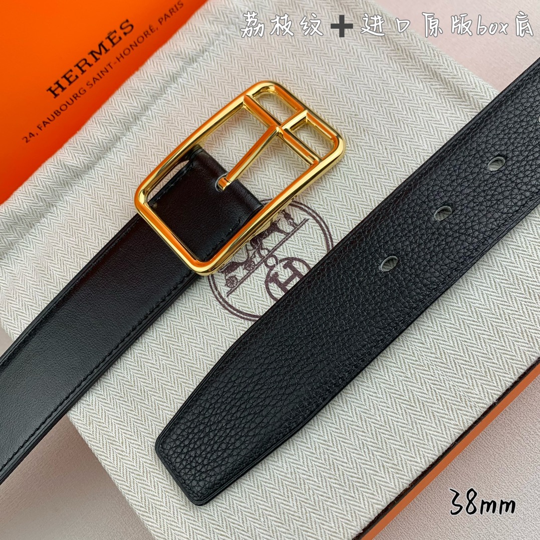 Hermès Basic Belt Top Grain Leather Black 38mm-s-m