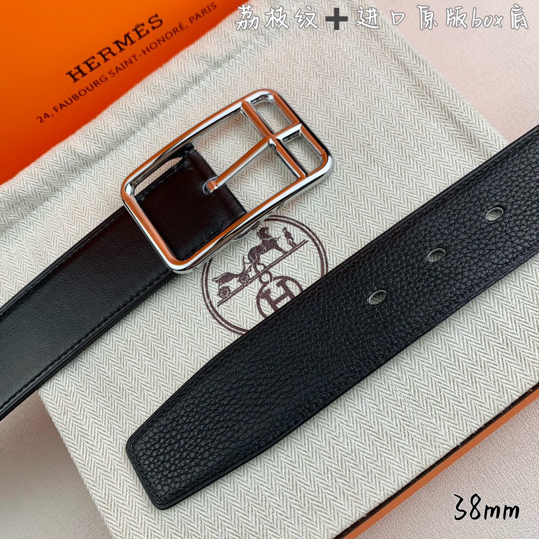Hermès Basic Belt Top Grain Leather Black 38mm-s-m
