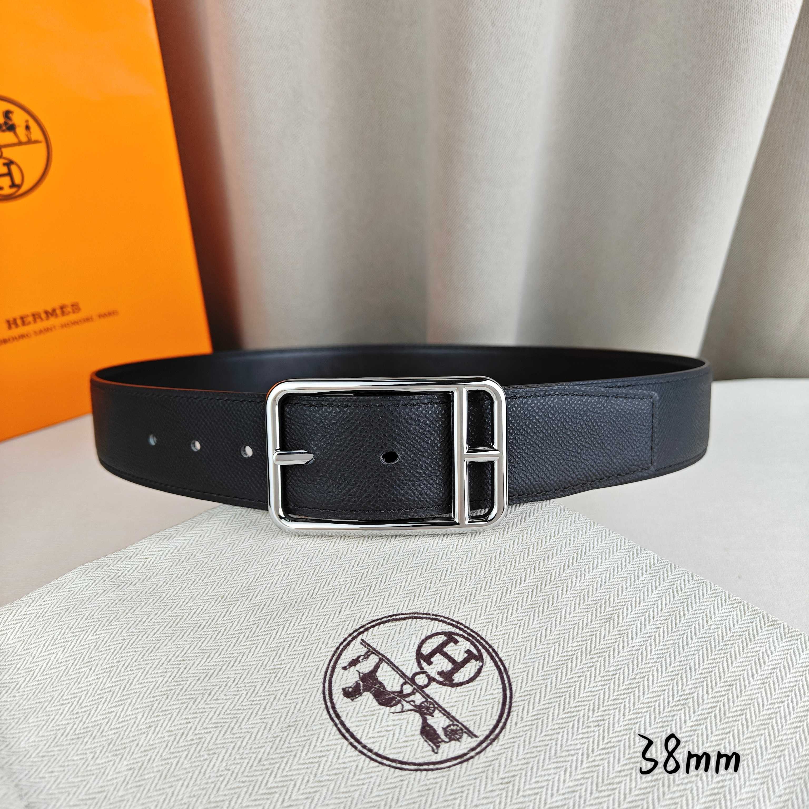 Hermès Basic Belt Top Grain Leather Black 38mm-s-m