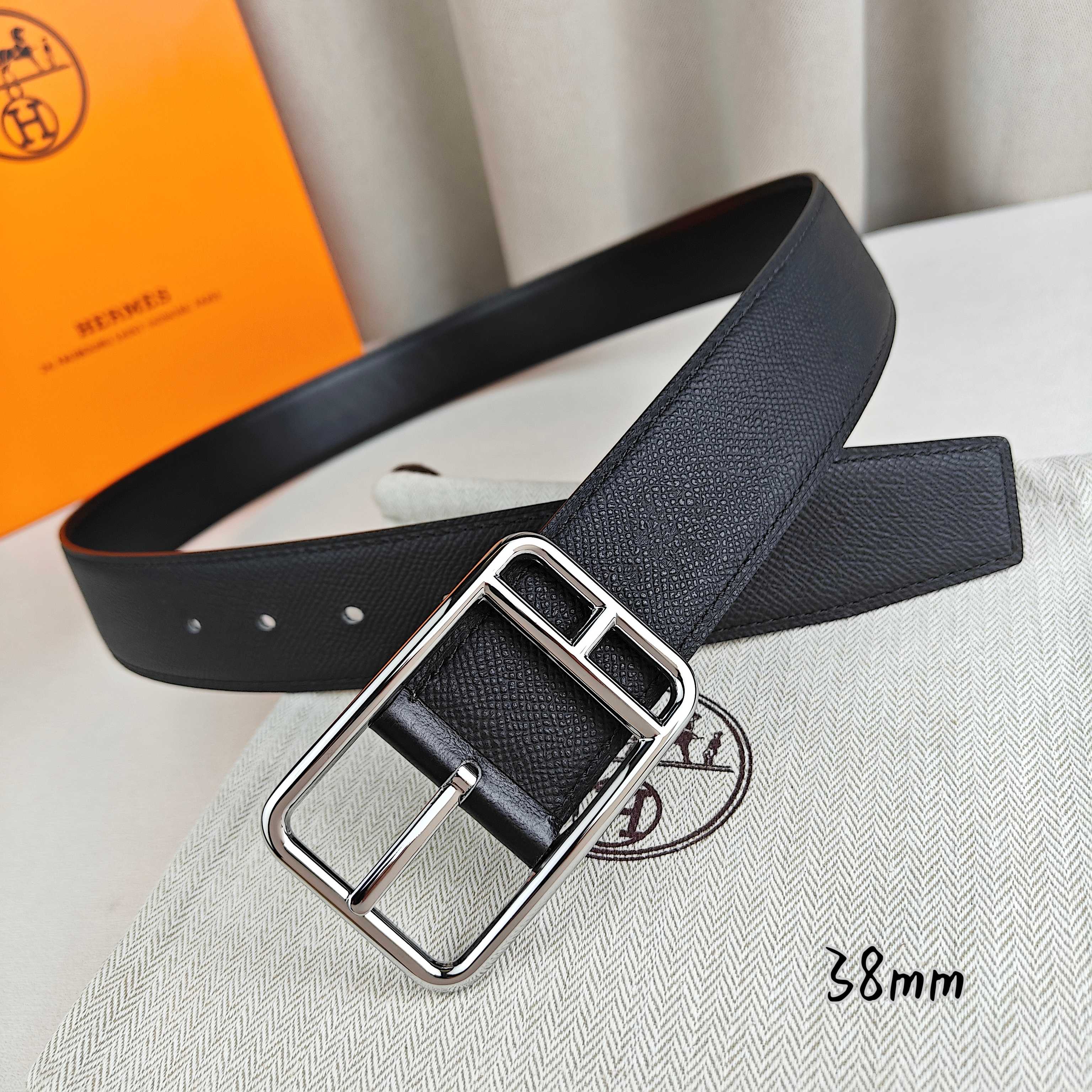 Hermès Basic Belt Top Grain Leather Black 38mm-s-m