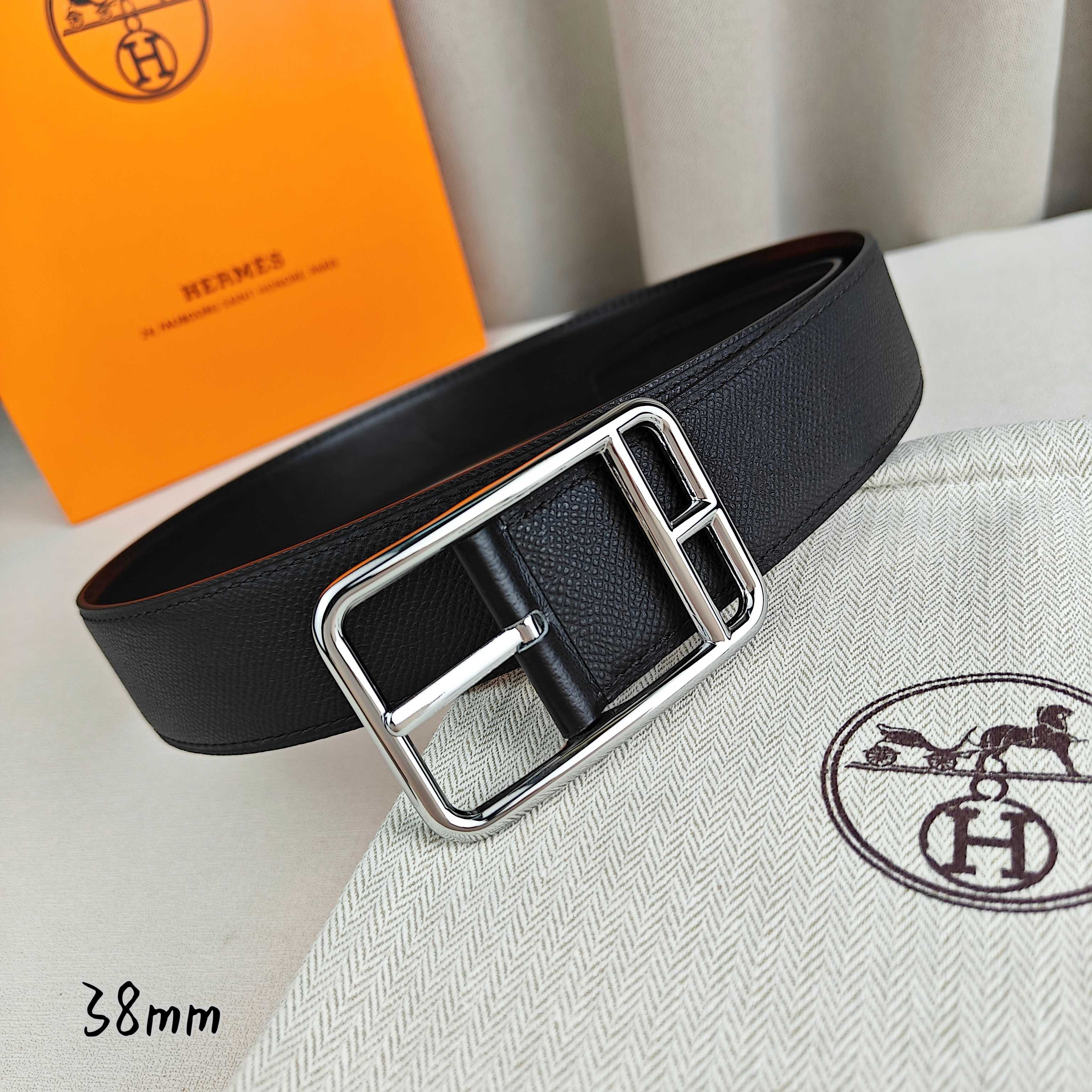 Hermès Basic Belt Top Grain Leather Black 38mm-s-m