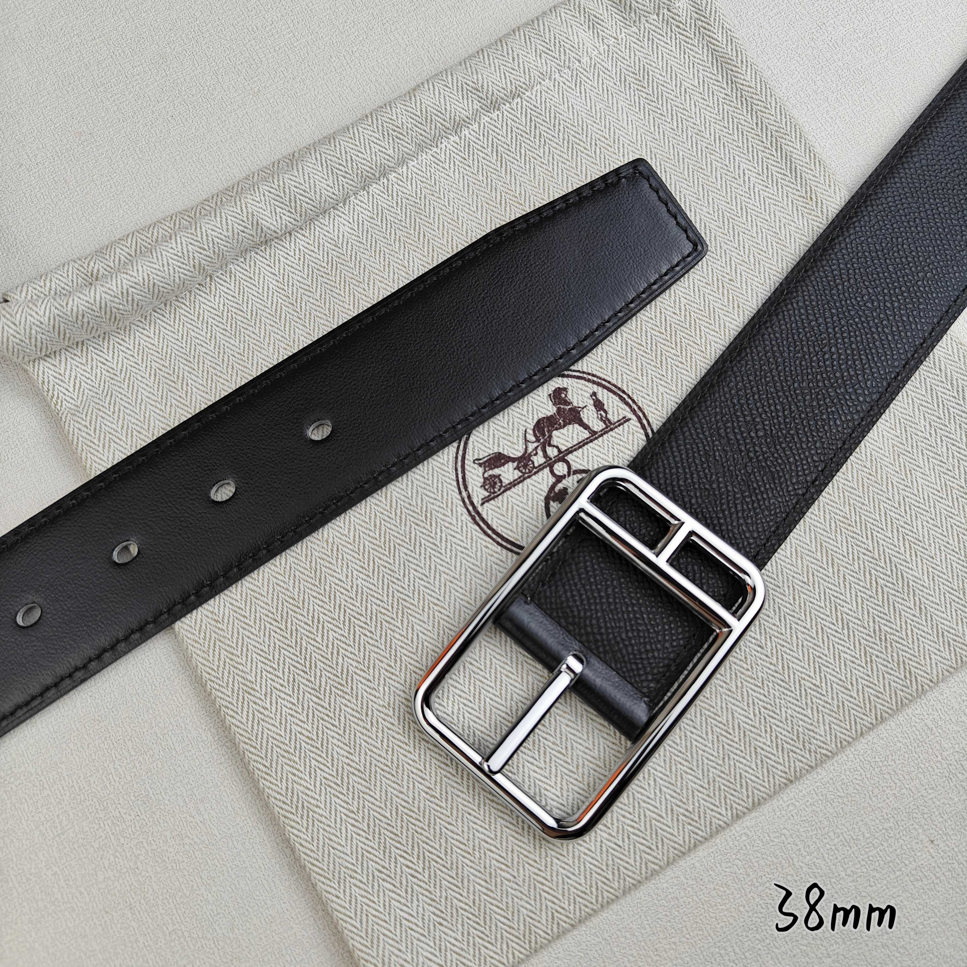 Hermès Basic Belt Top Grain Leather Black 38mm-s-m