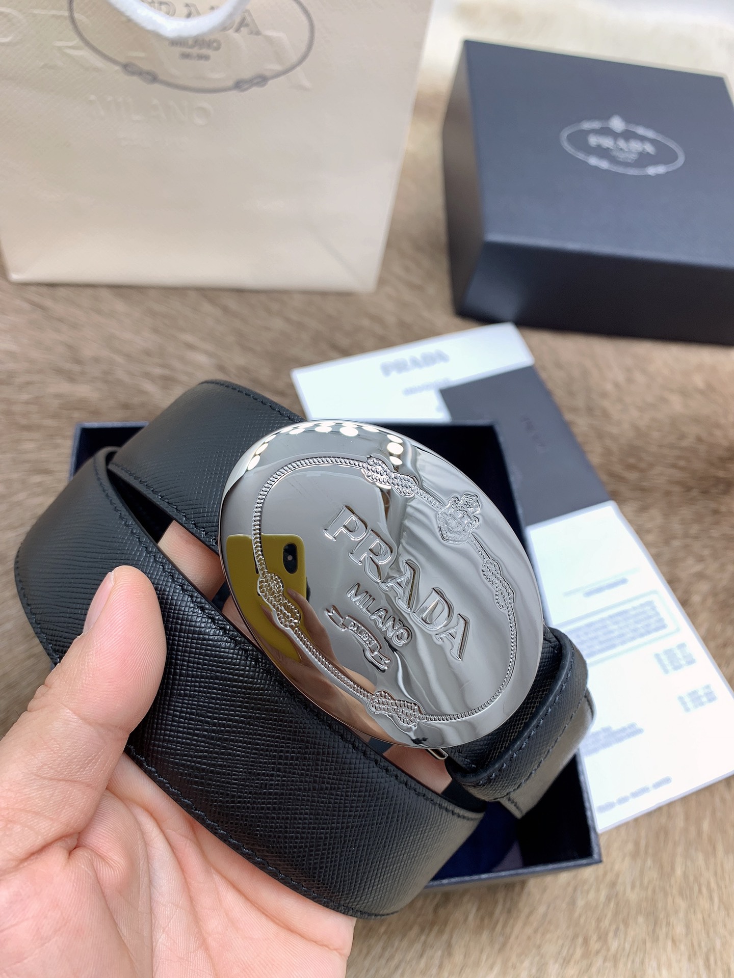 Prada Male Leather Belt Cow Leather S-m