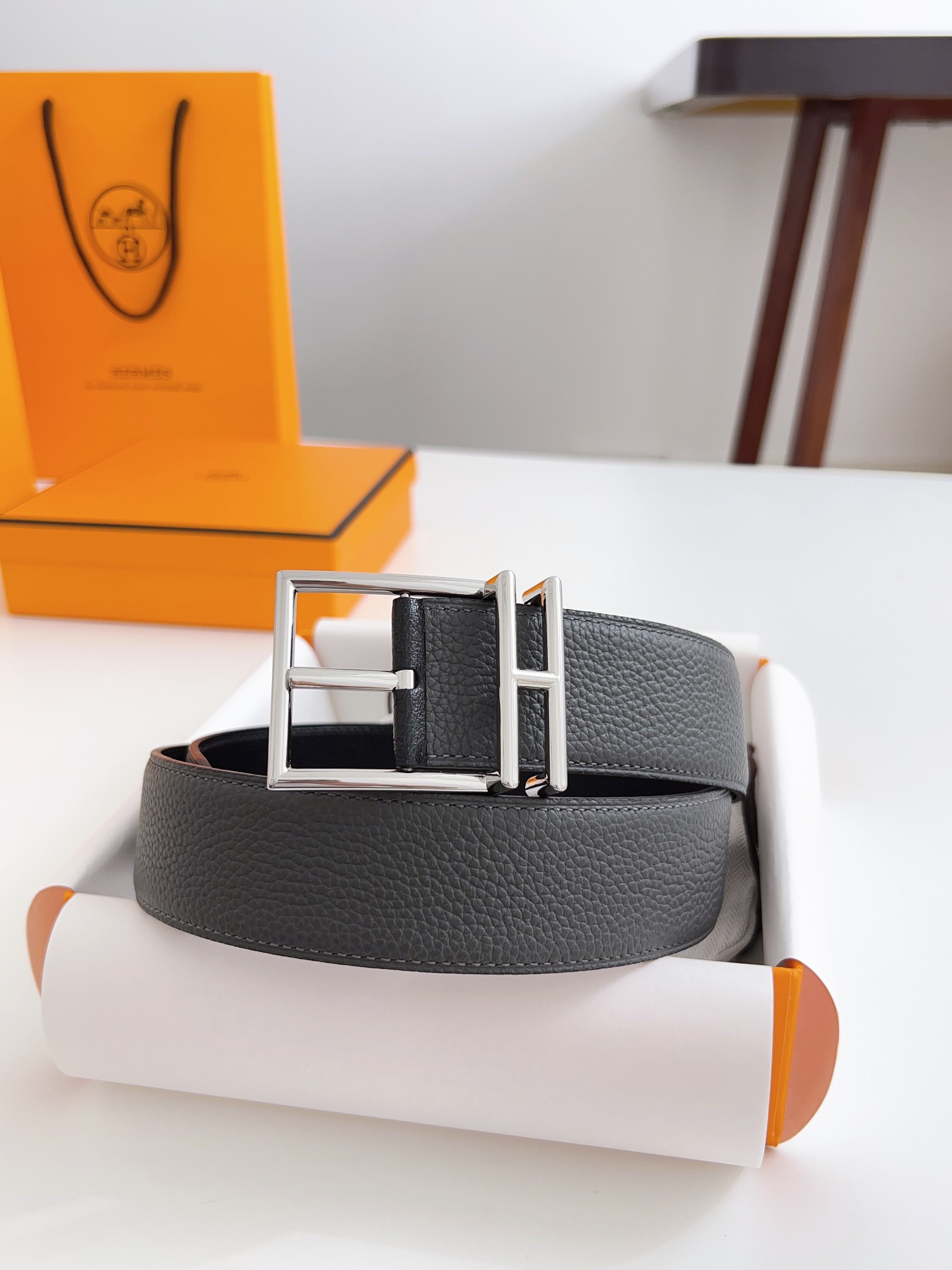 Hermès Male Basic Belt Cow Leather Black 125cm-m
