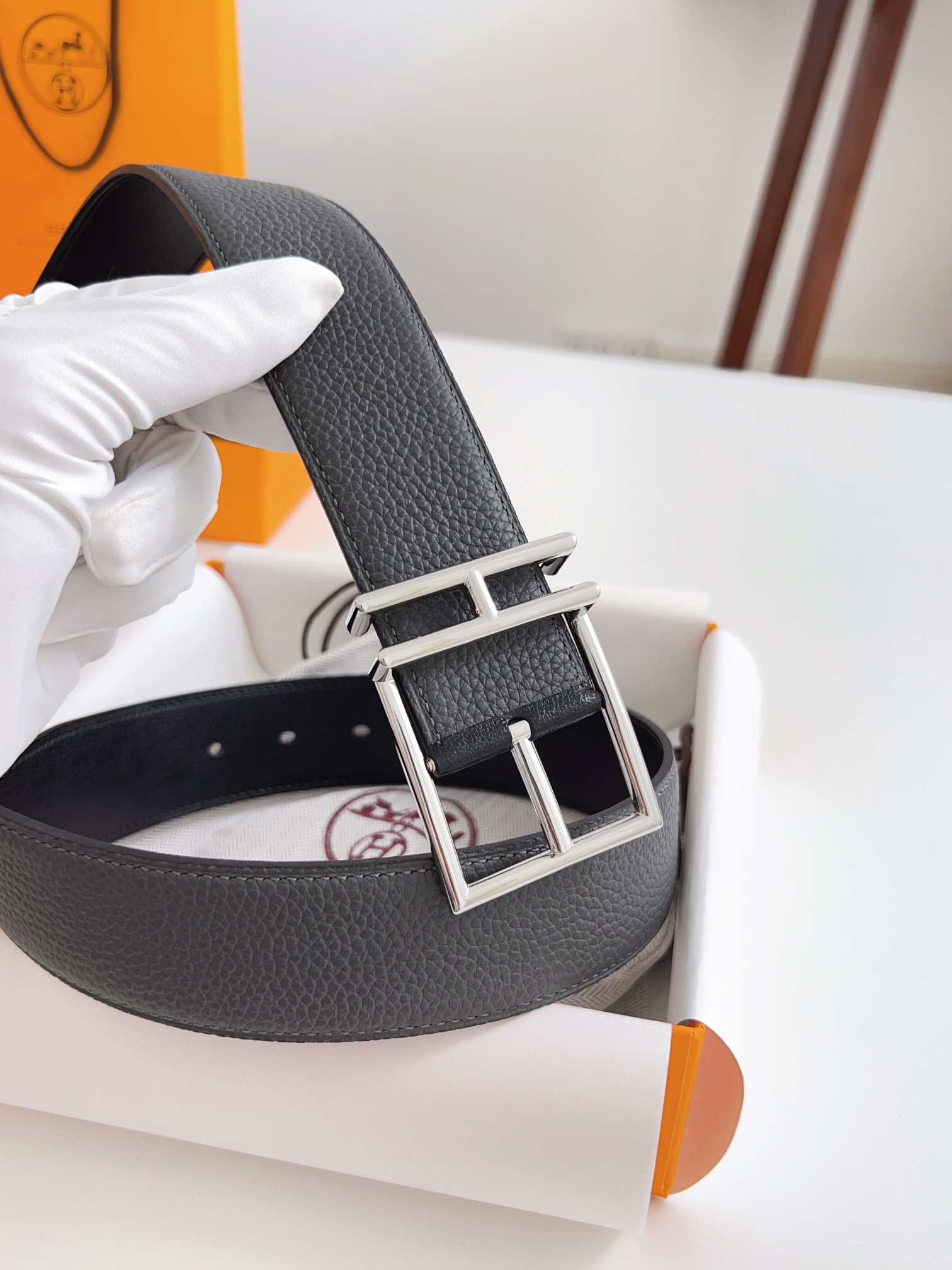 Hermès Male Basic Belt Cow Leather Black 125cm-m