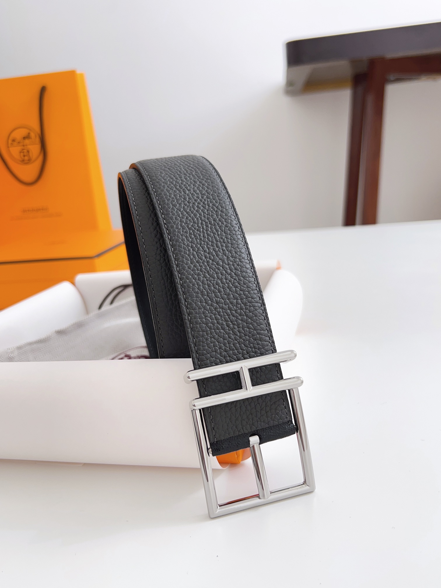 Hermès Male Basic Belt Cow Leather Black 125cm-m