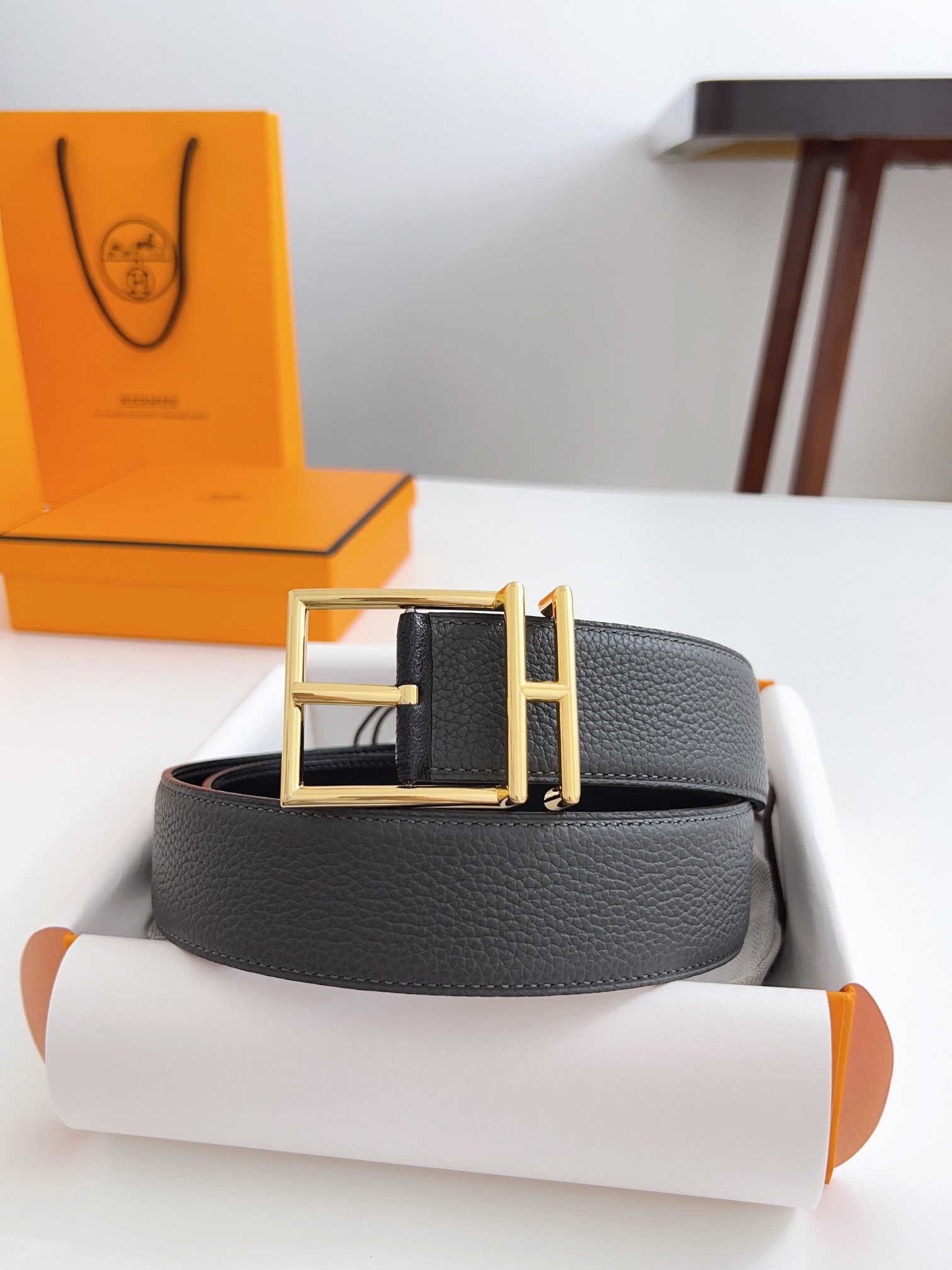 Hermès Male Basic Belt Cow Leather Black 125cm-m