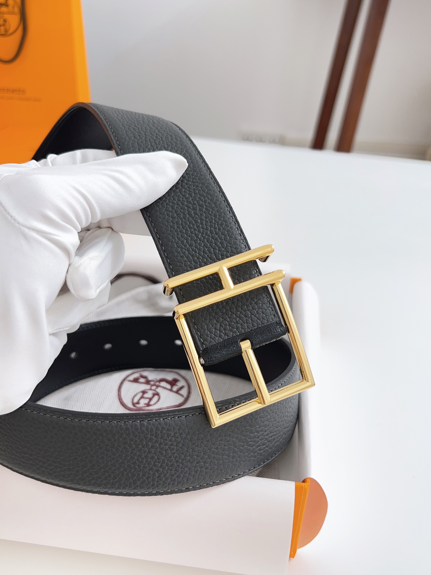 Hermès Male Basic Belt Cow Leather Black 125cm-m