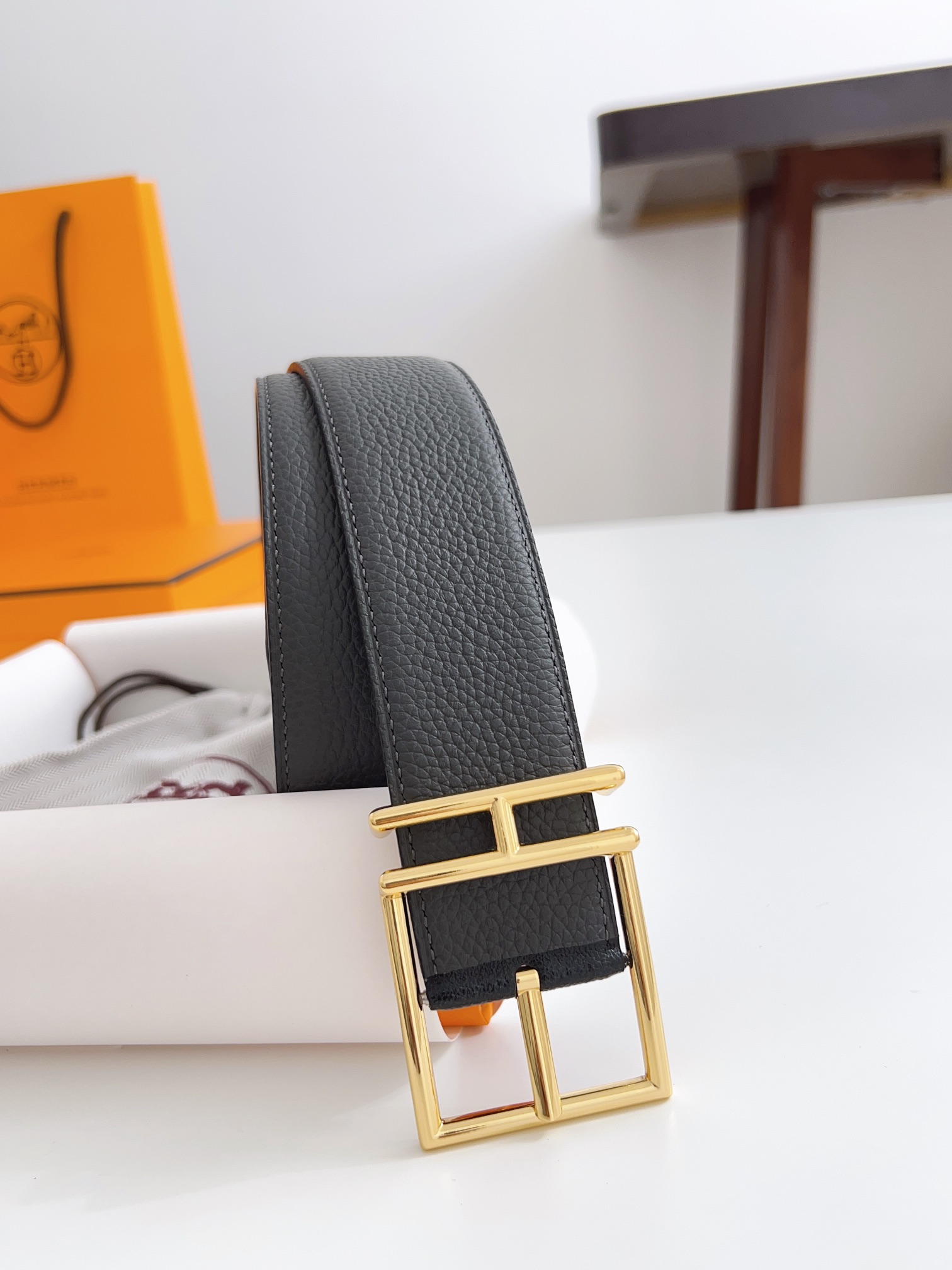 Hermès Male Basic Belt Cow Leather Black 125cm-m