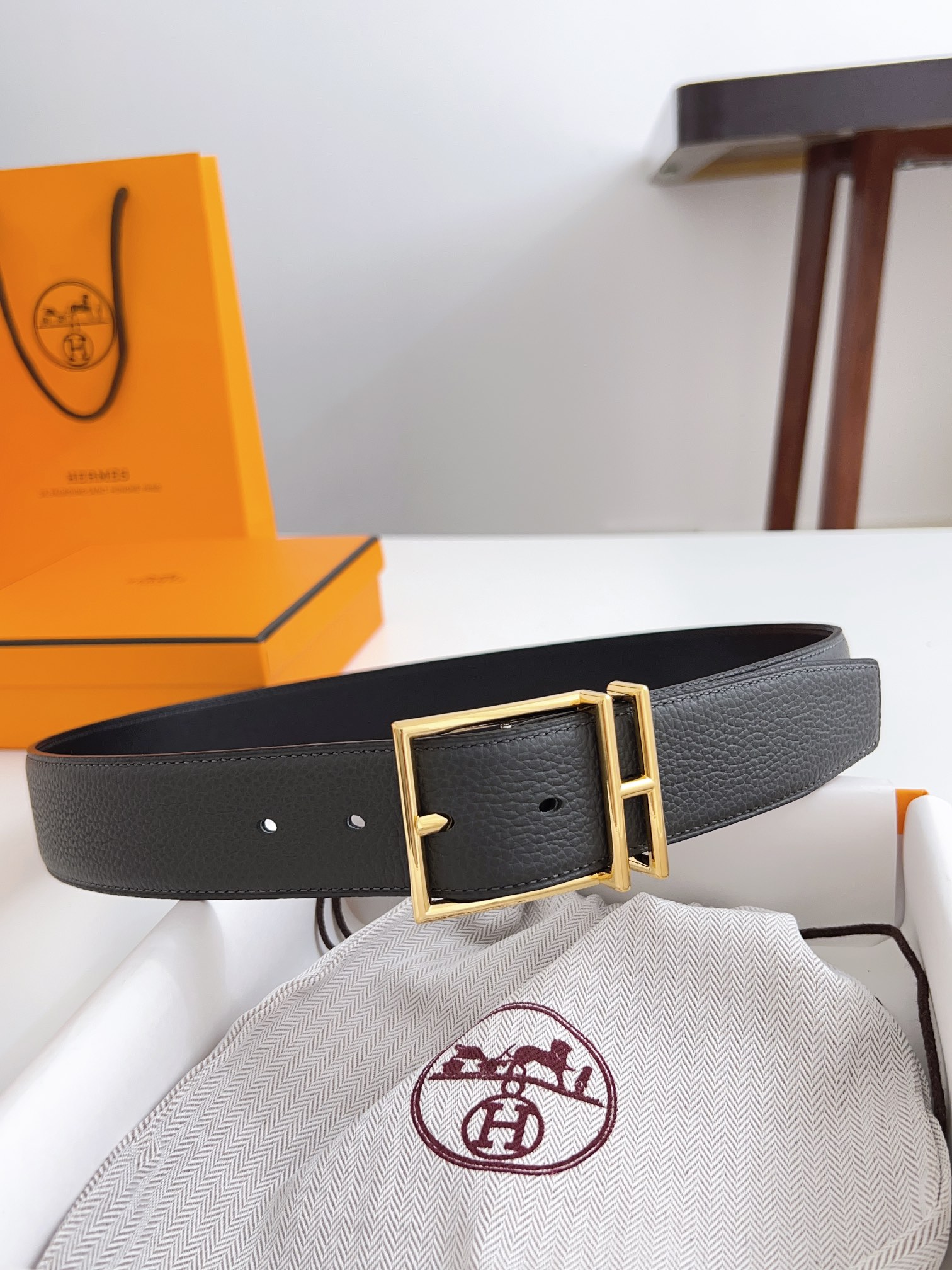 Hermès Male Basic Belt Cow Leather Black 125cm-m