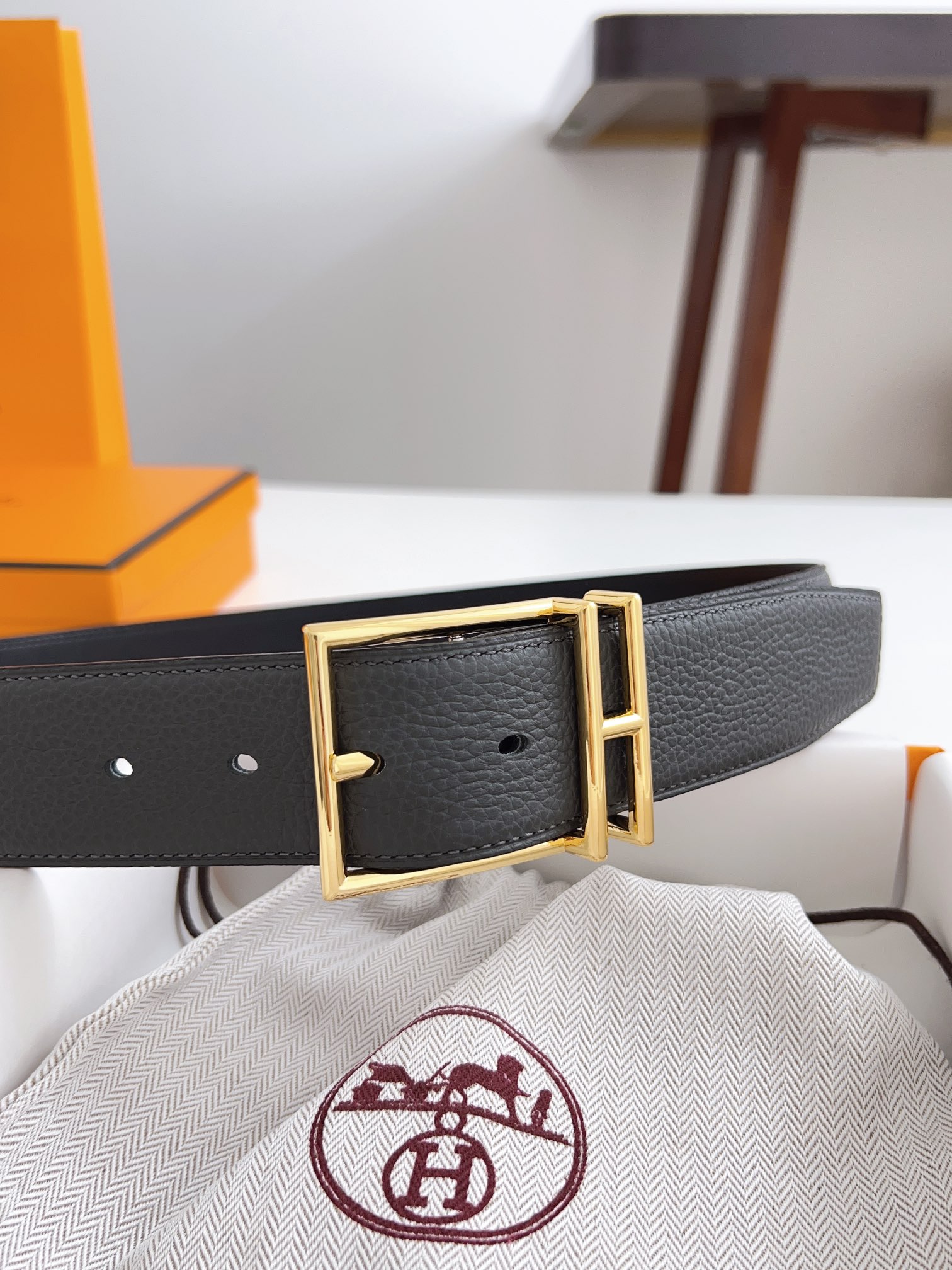 Hermès Male Basic Belt Cow Leather Black 125cm-m