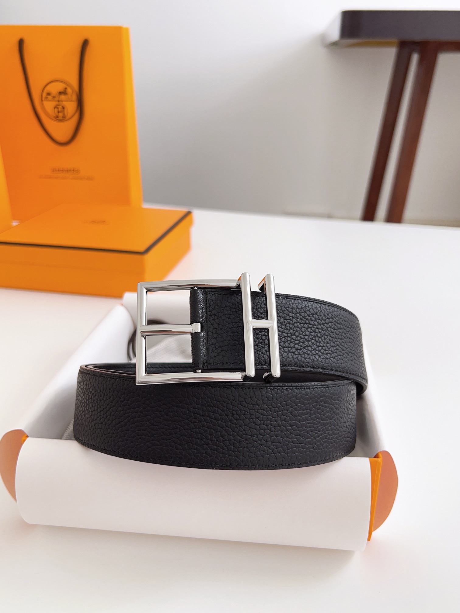 Hermès Male Basic Belt Cow Leather Black 125cm-m