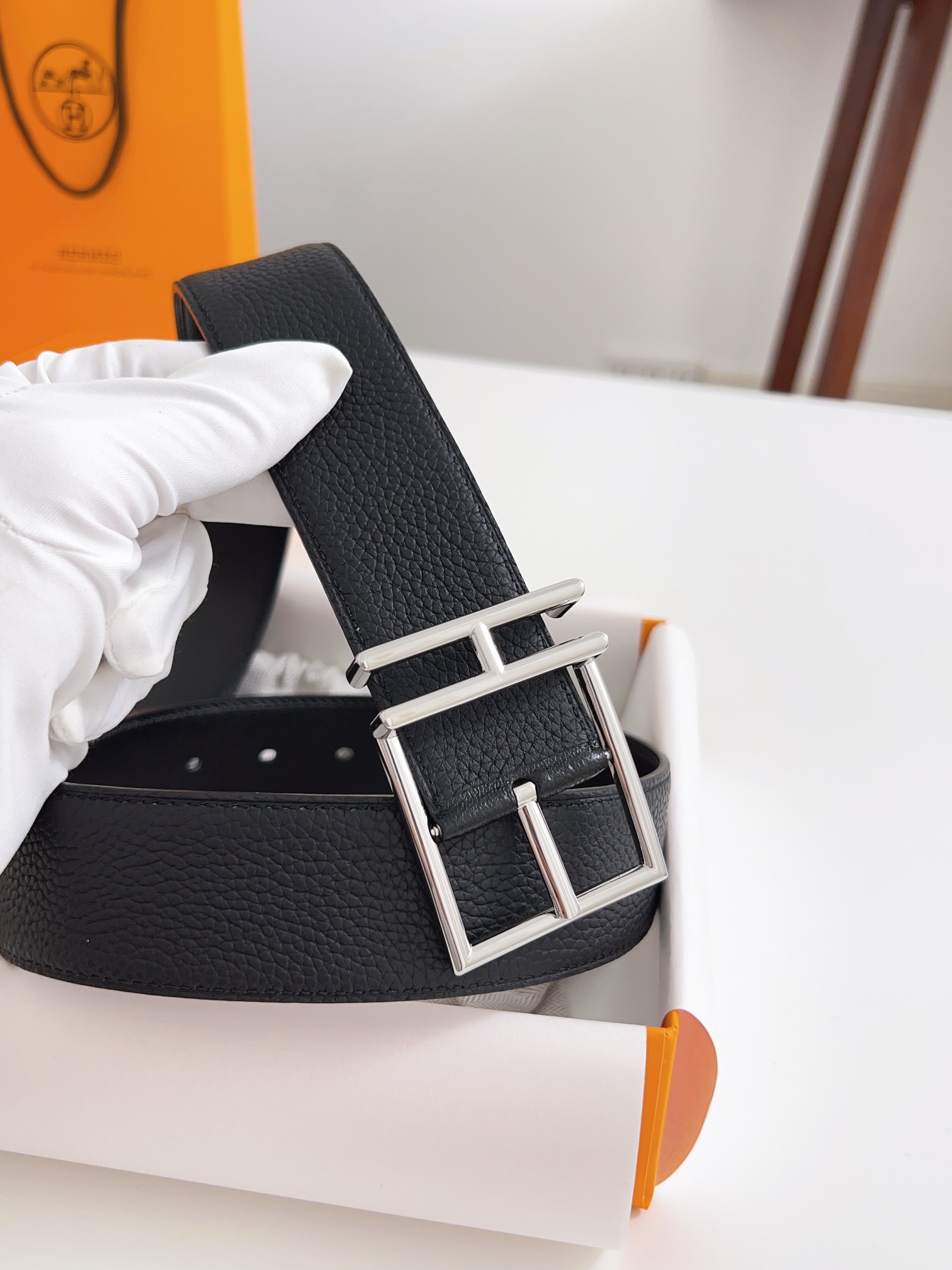 Hermès Male Basic Belt Cow Leather Black 125cm-m