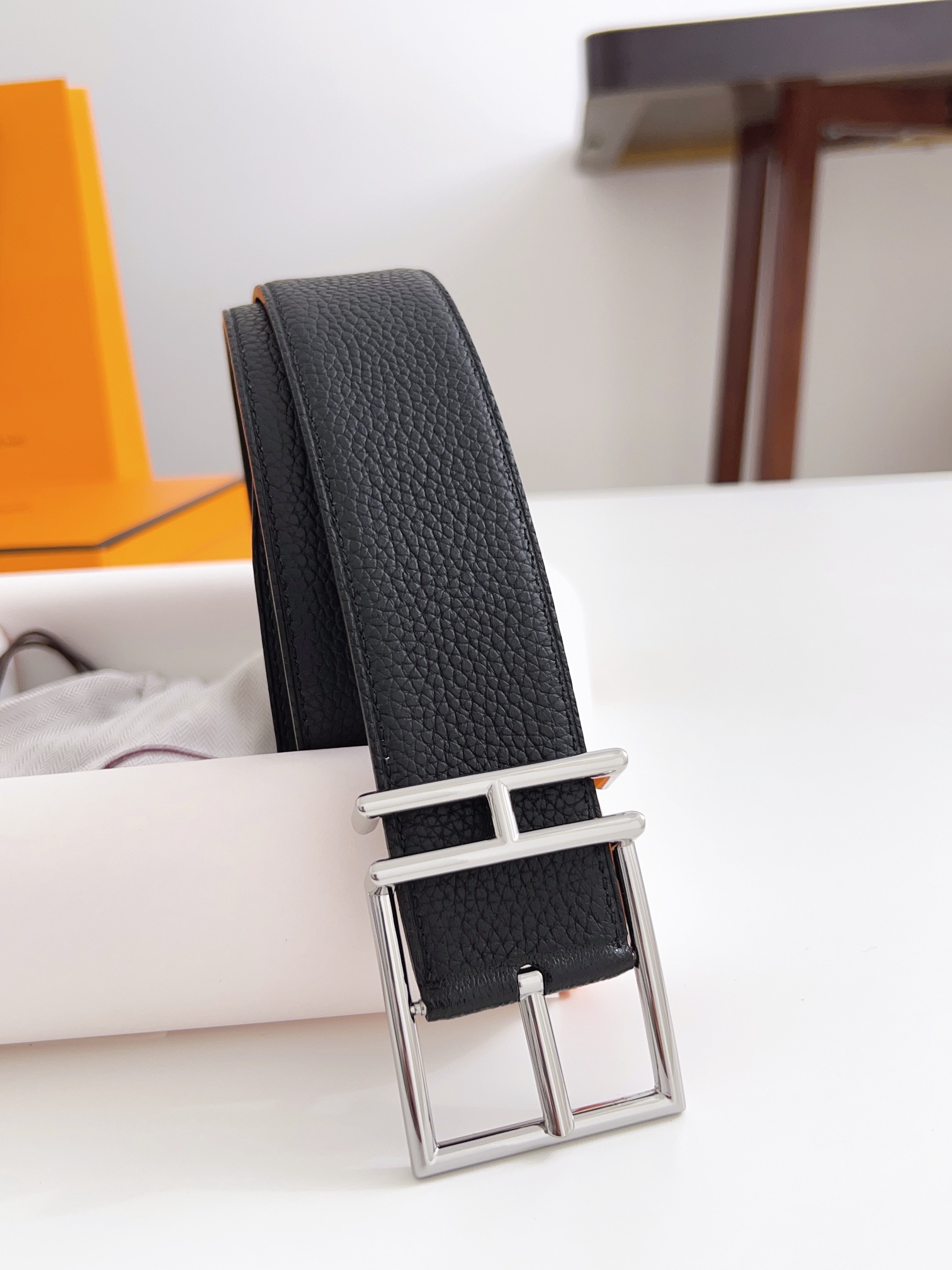 Hermès Male Basic Belt Cow Leather Black 125cm-m