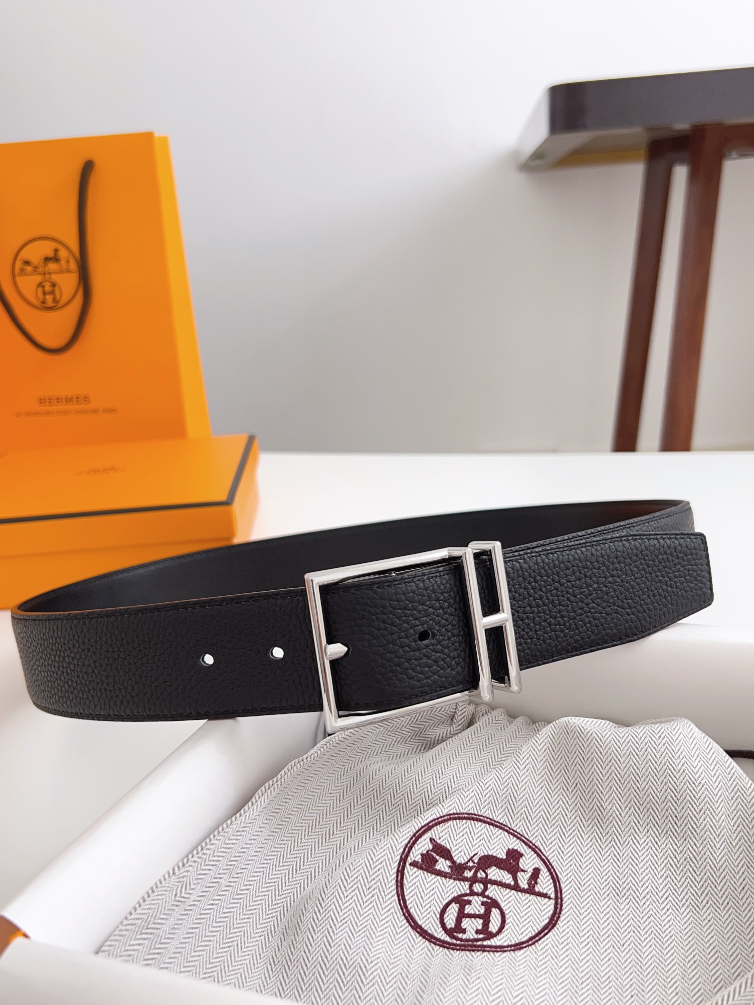 Hermès Male Basic Belt Cow Leather Black 125cm-m