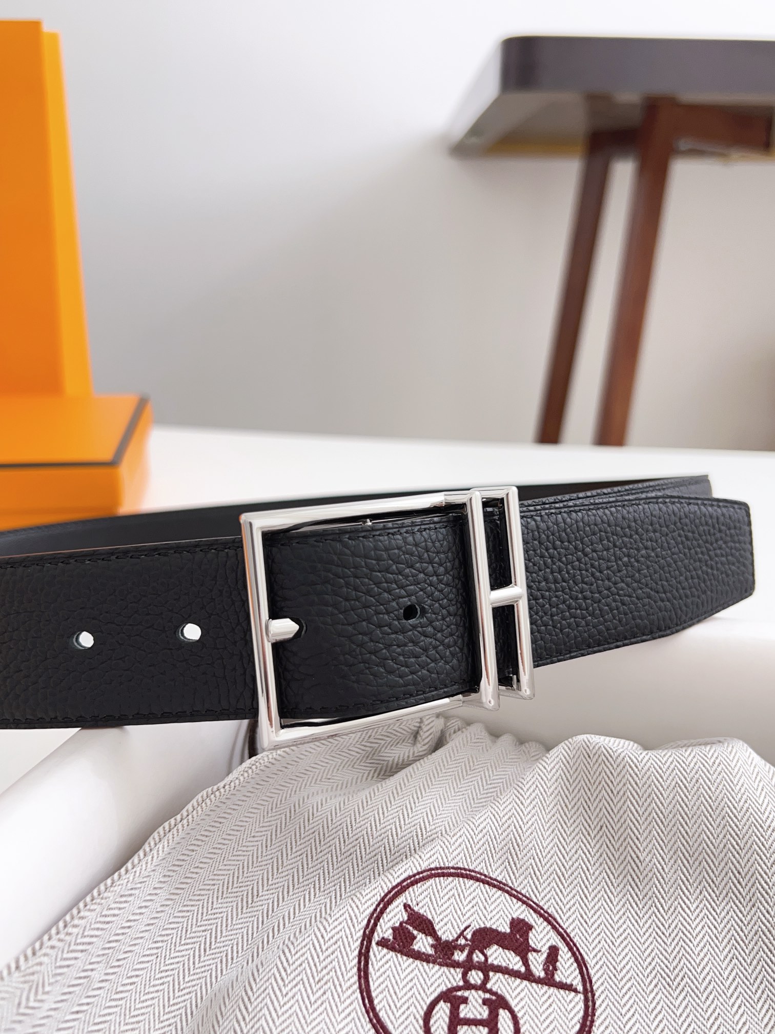 Hermès Male Basic Belt Cow Leather Black 125cm-m